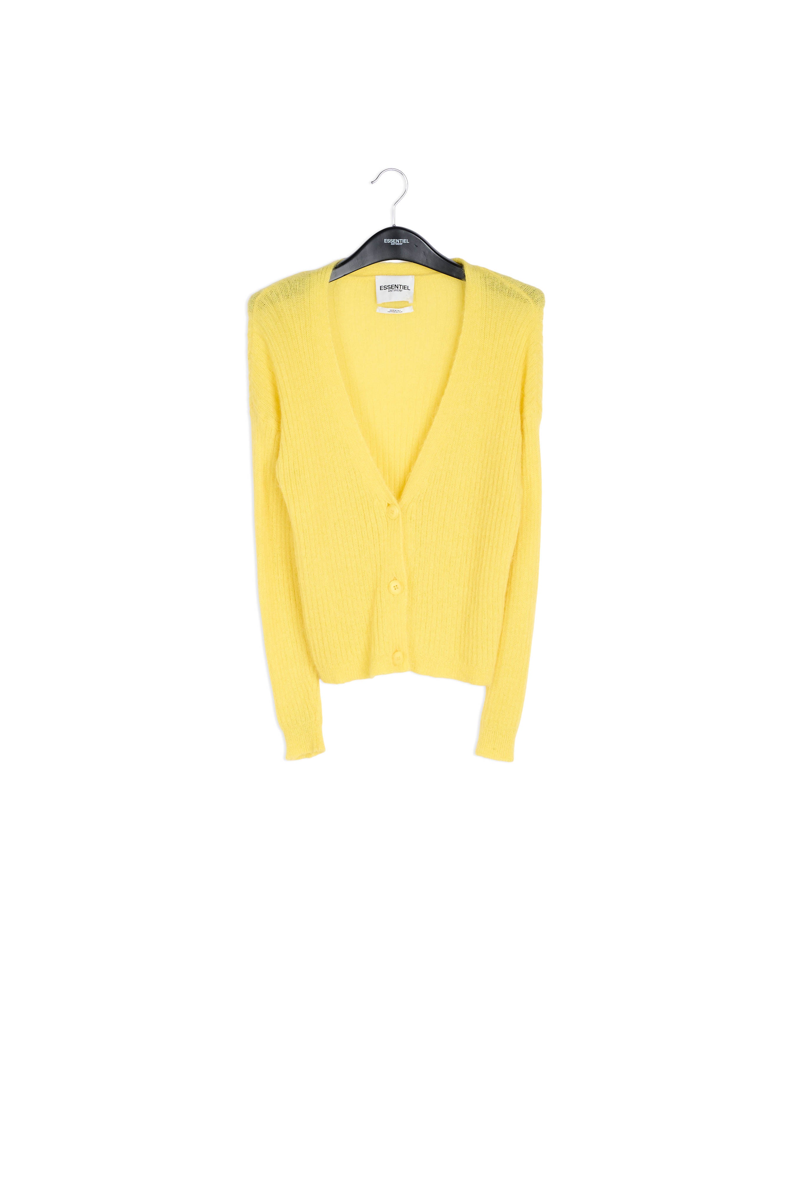 Yellow mohair-blend ribbed-knit cardigan RE—SSENTIEL | Essentiel second hand