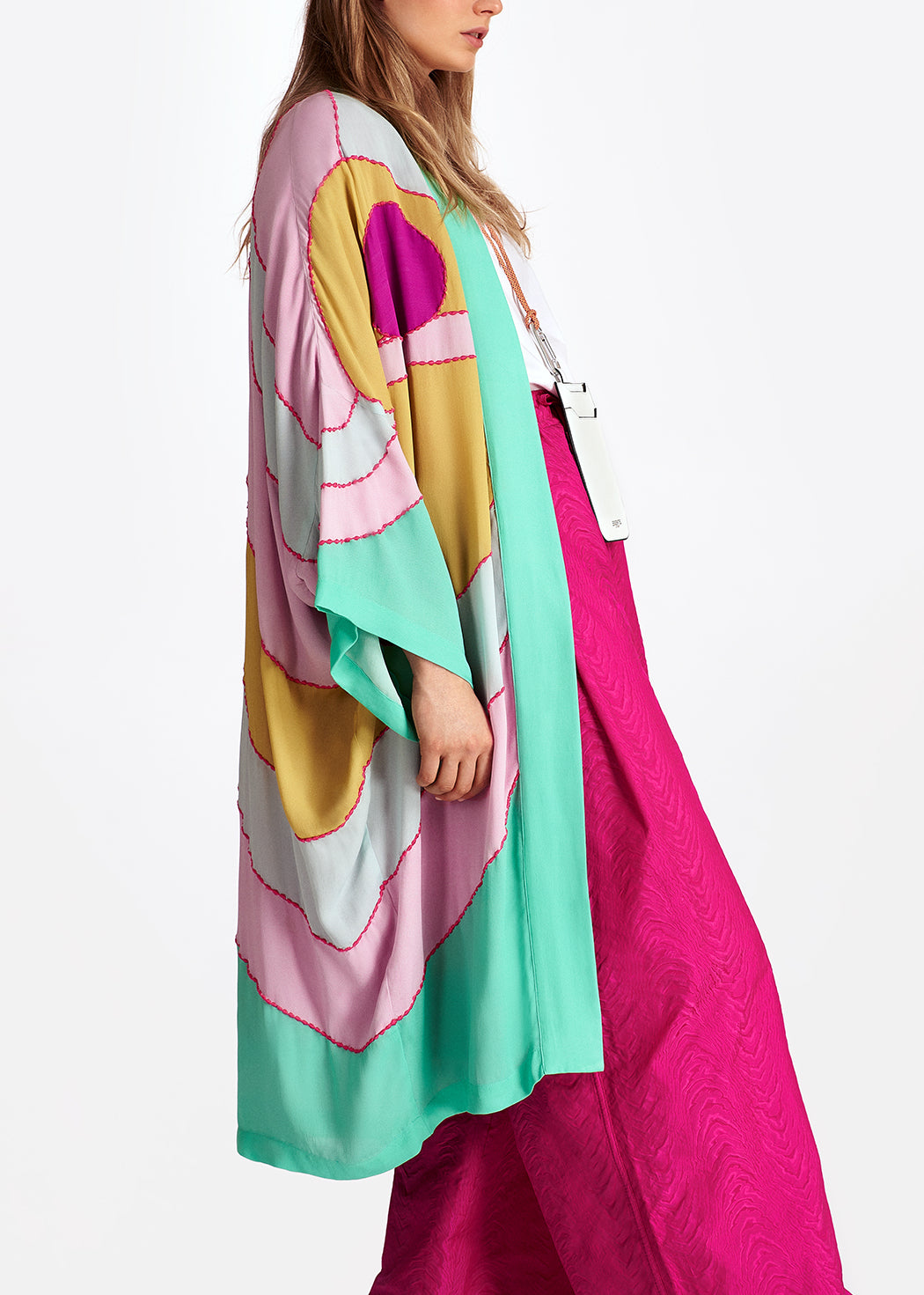 Yellow, pink and light blue kimono with embroideries RE—SSENTIEL | Essentiel second hand