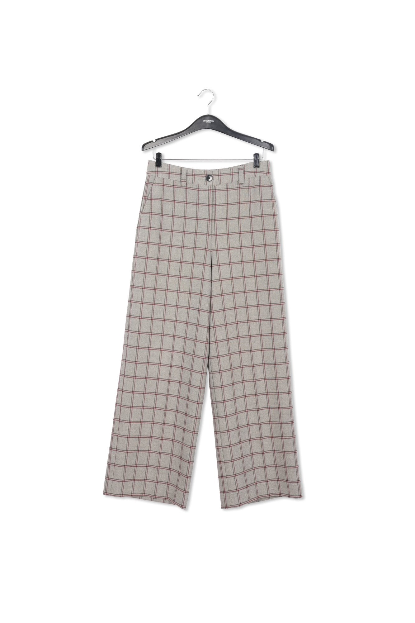 Grey windowpane check straight-leg pants RE—SSENTIEL | Essentiel second hand