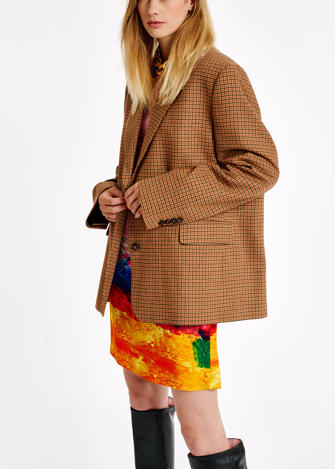 Brown check oversized-fit blazer RE—SSENTIEL | Essentiel second hand