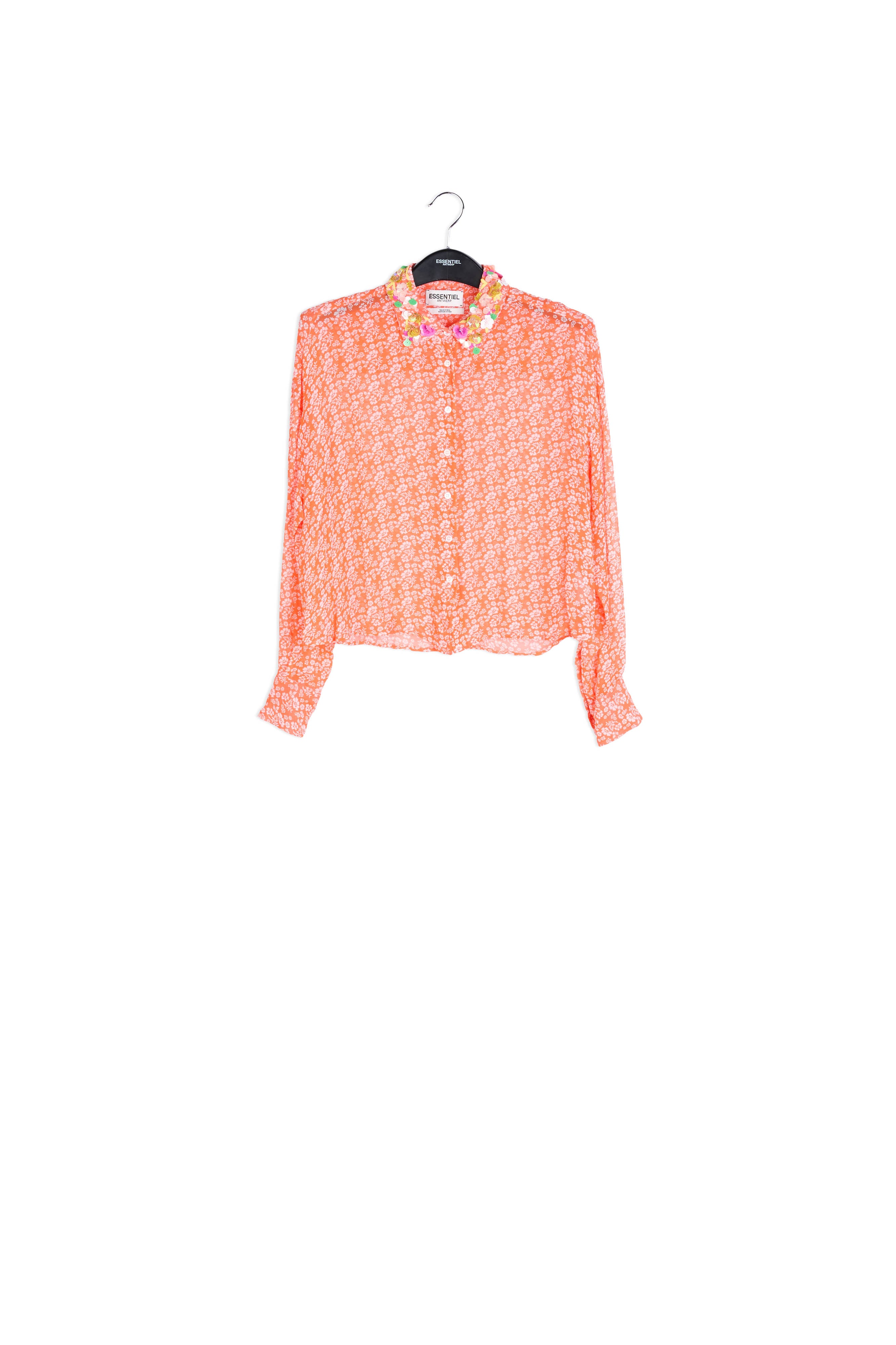 Orange floral-print shirt with sequin collar RE—SSENTIEL | Essentiel second hand