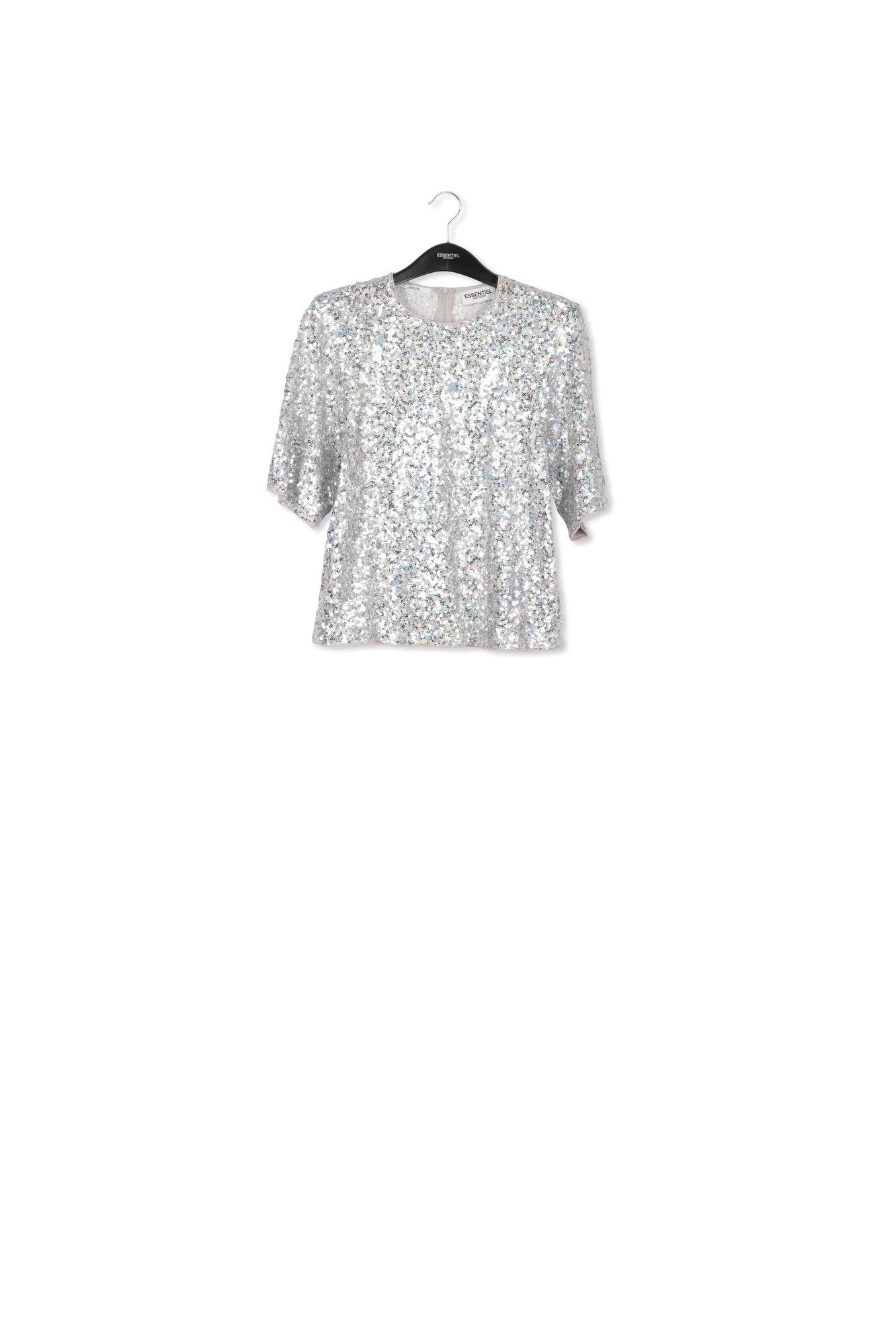 Silver sequin-embellished short-sleeved top RE—SSENTIEL | Essentiel second hand