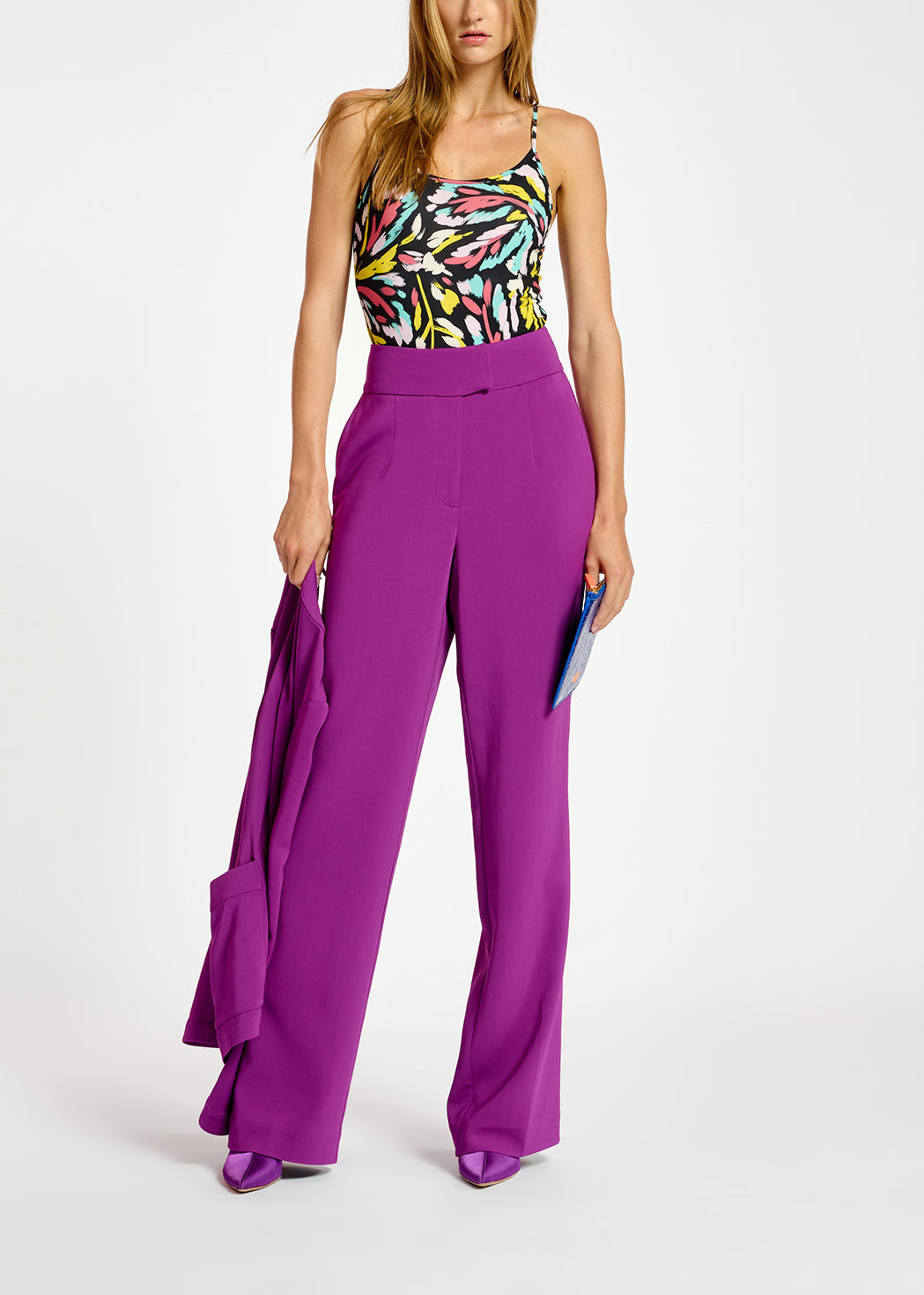 Purple viscose-satin straight-leg pants RE—SSENTIEL | Essentiel second hand