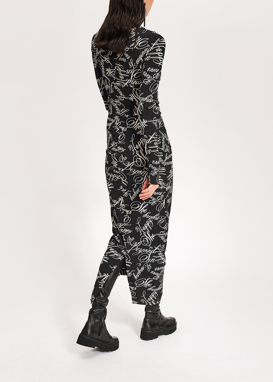 Robe midi noire à imprimé script RE—SSENTIEL | Essentiel second hand