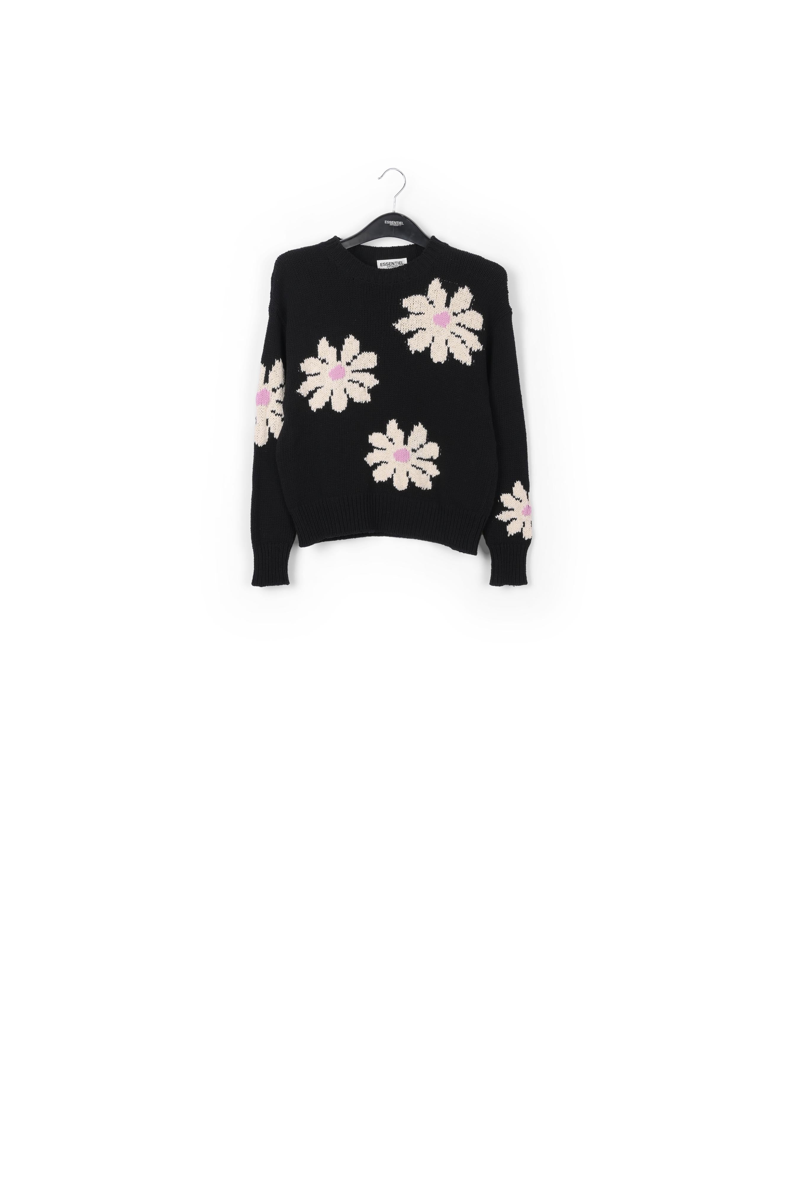 Black and off-white floral intarsia-knitted sweater RE—SSENTIEL | Essentiel second hand
