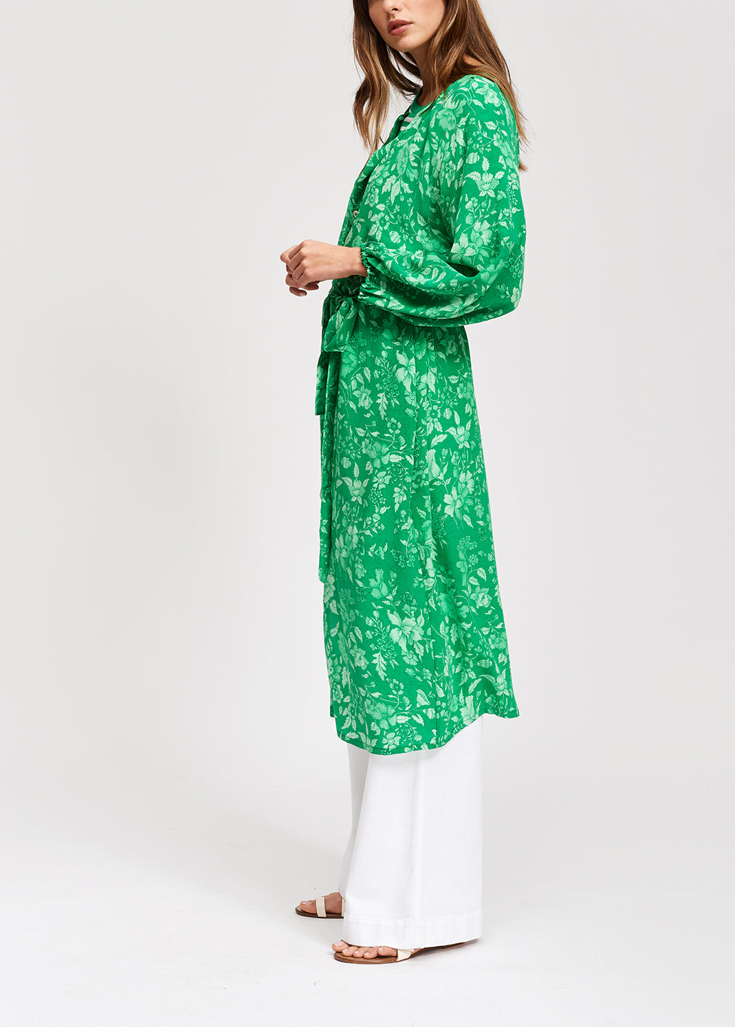 Printed green silk shirt dress RE—SSENTIEL | Essentiel second hand