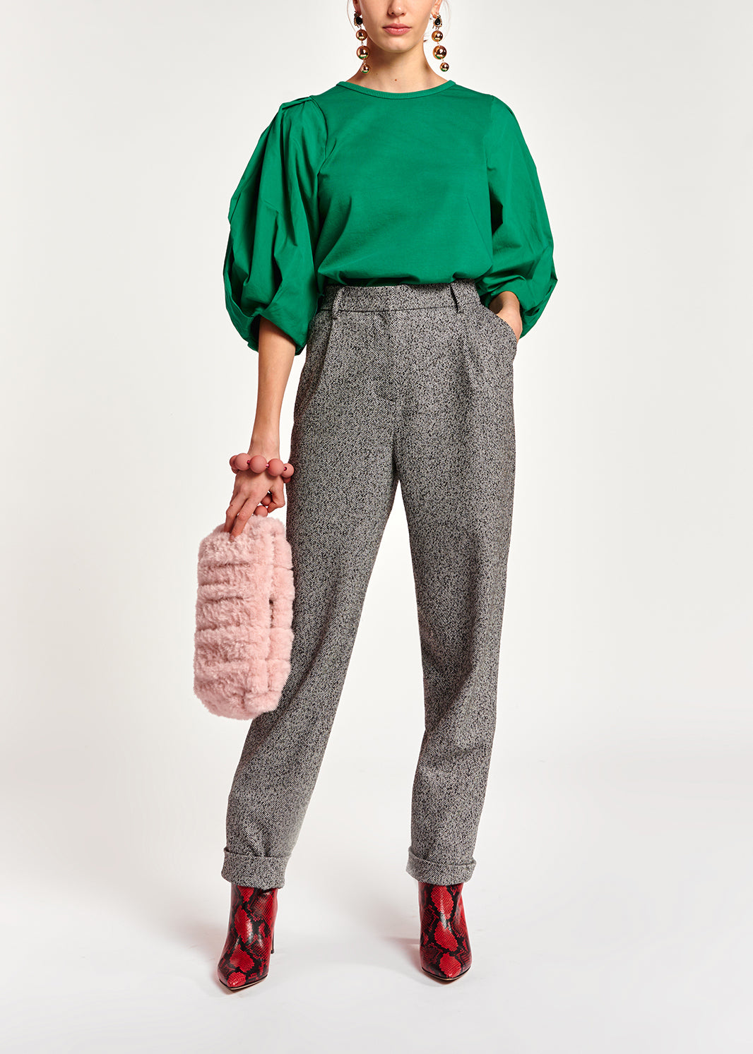 Green jersey T-shirt with cotton-poplin sleeves RE—SSENTIEL | Essentiel second hand