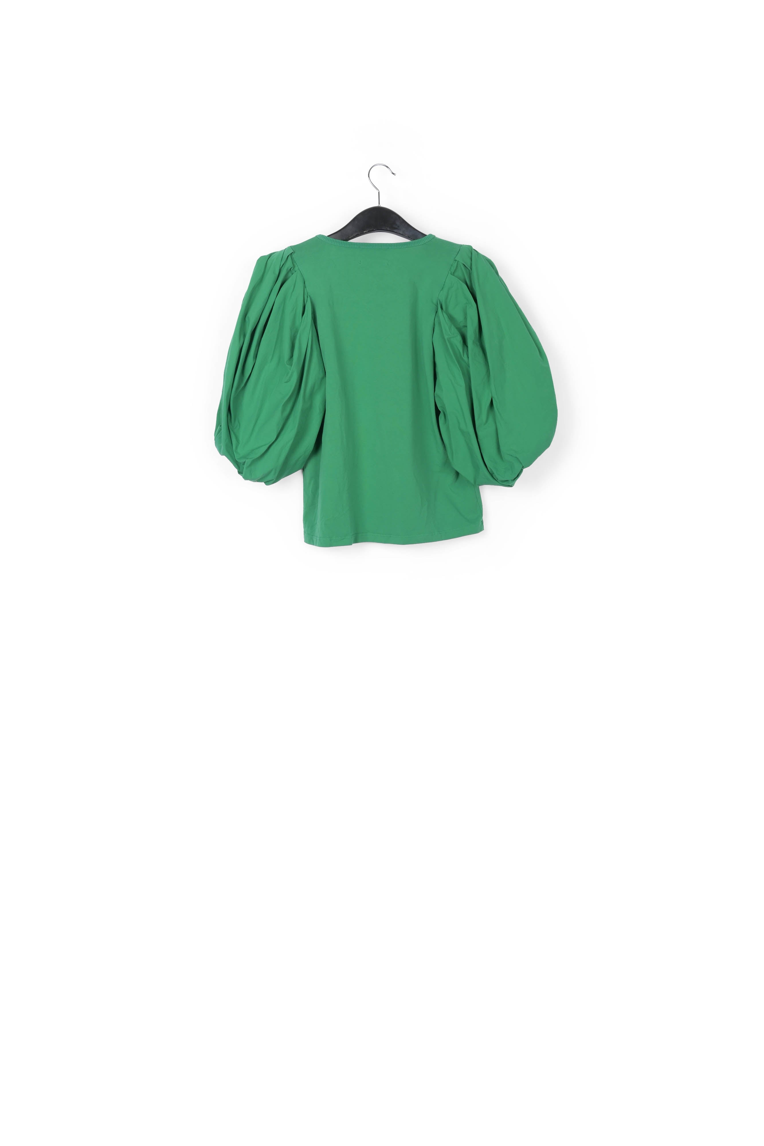 Green jersey T-shirt with cotton-poplin sleeves RE—SSENTIEL | Essentiel second hand