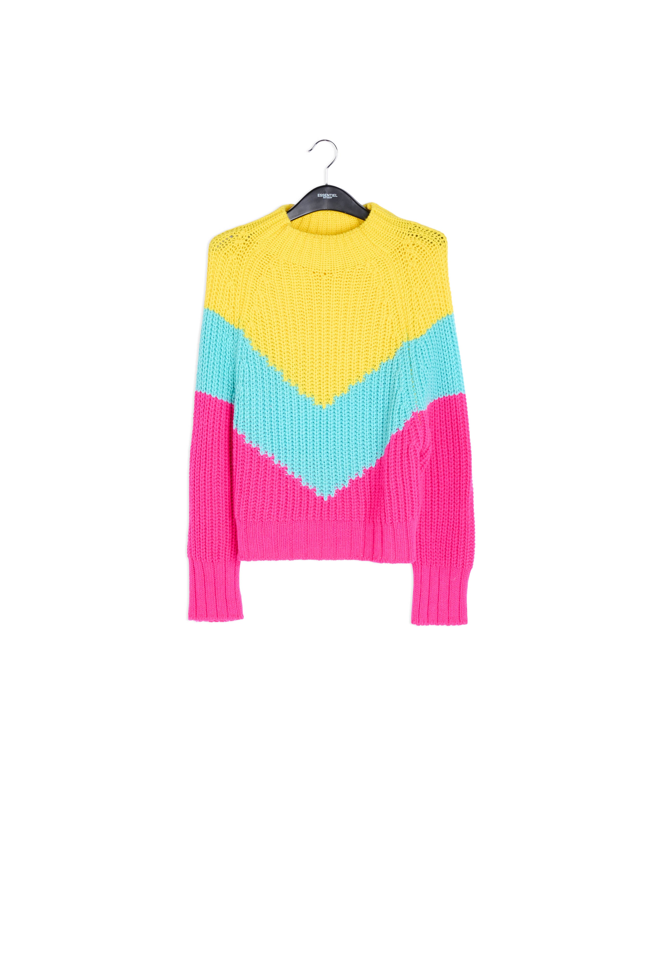Fuchsia and turquoise v-panel knitted sweater RE—SSENTIEL | Essentiel second hand