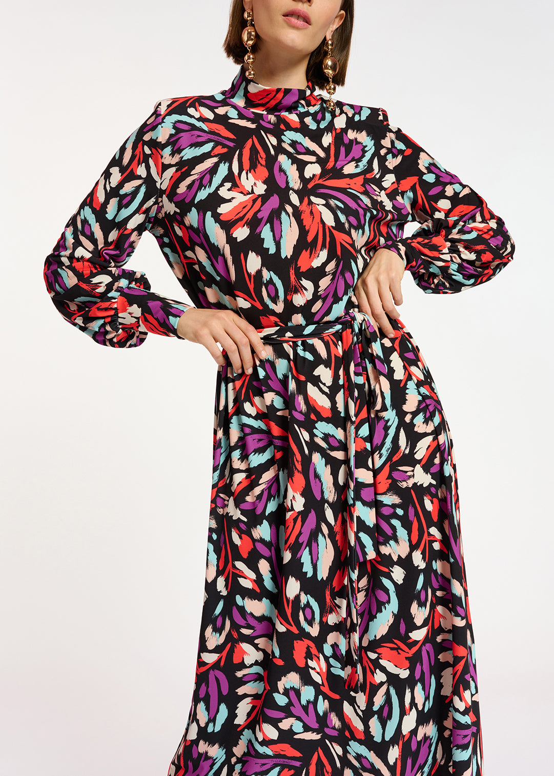 Robe midi en jersey noire, rouge corail et pourpre RE—SSENTIEL | Essentiel second hand