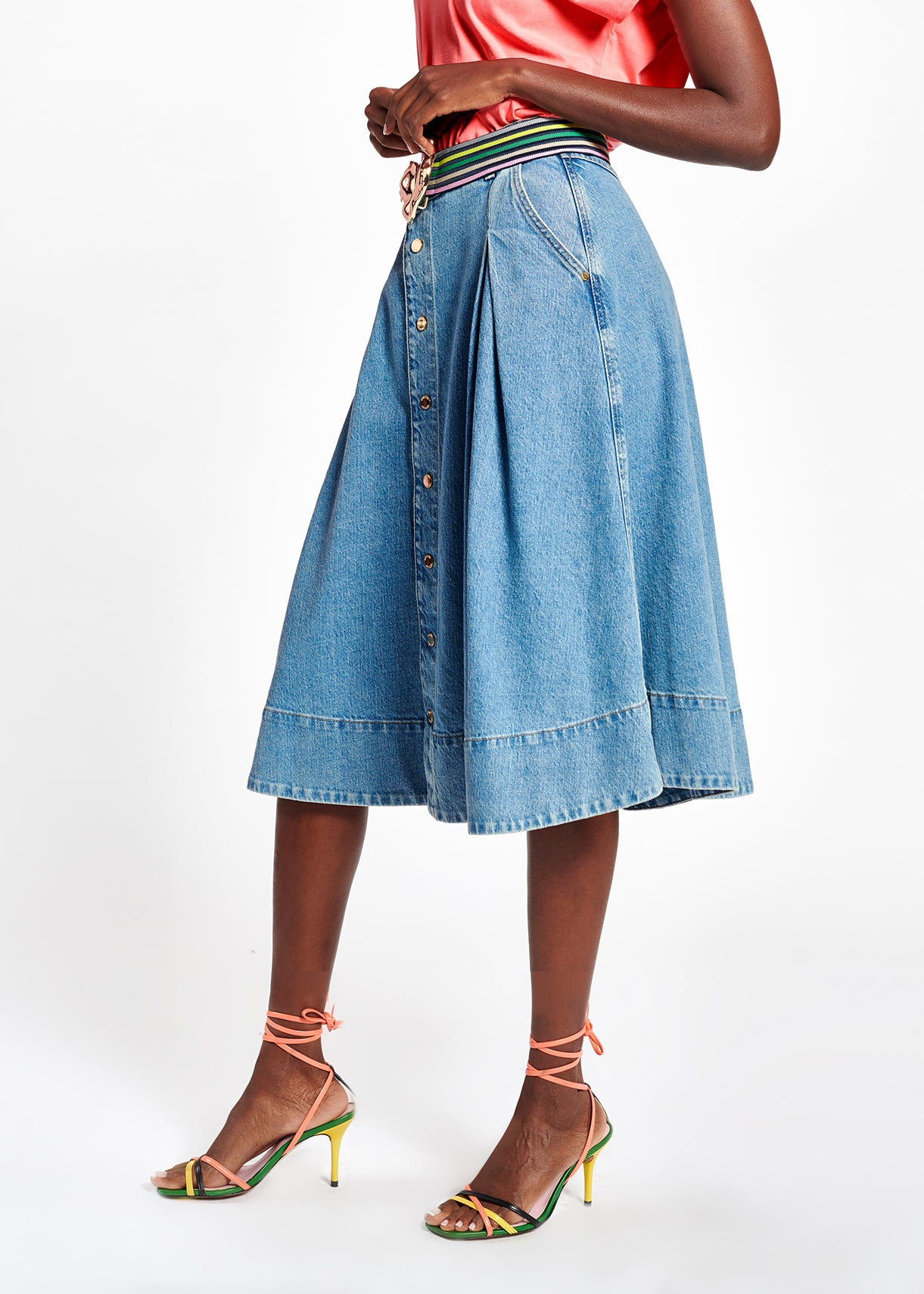 Dark blue denim pleated midi skirt RE—SSENTIEL | Essentiel second hand