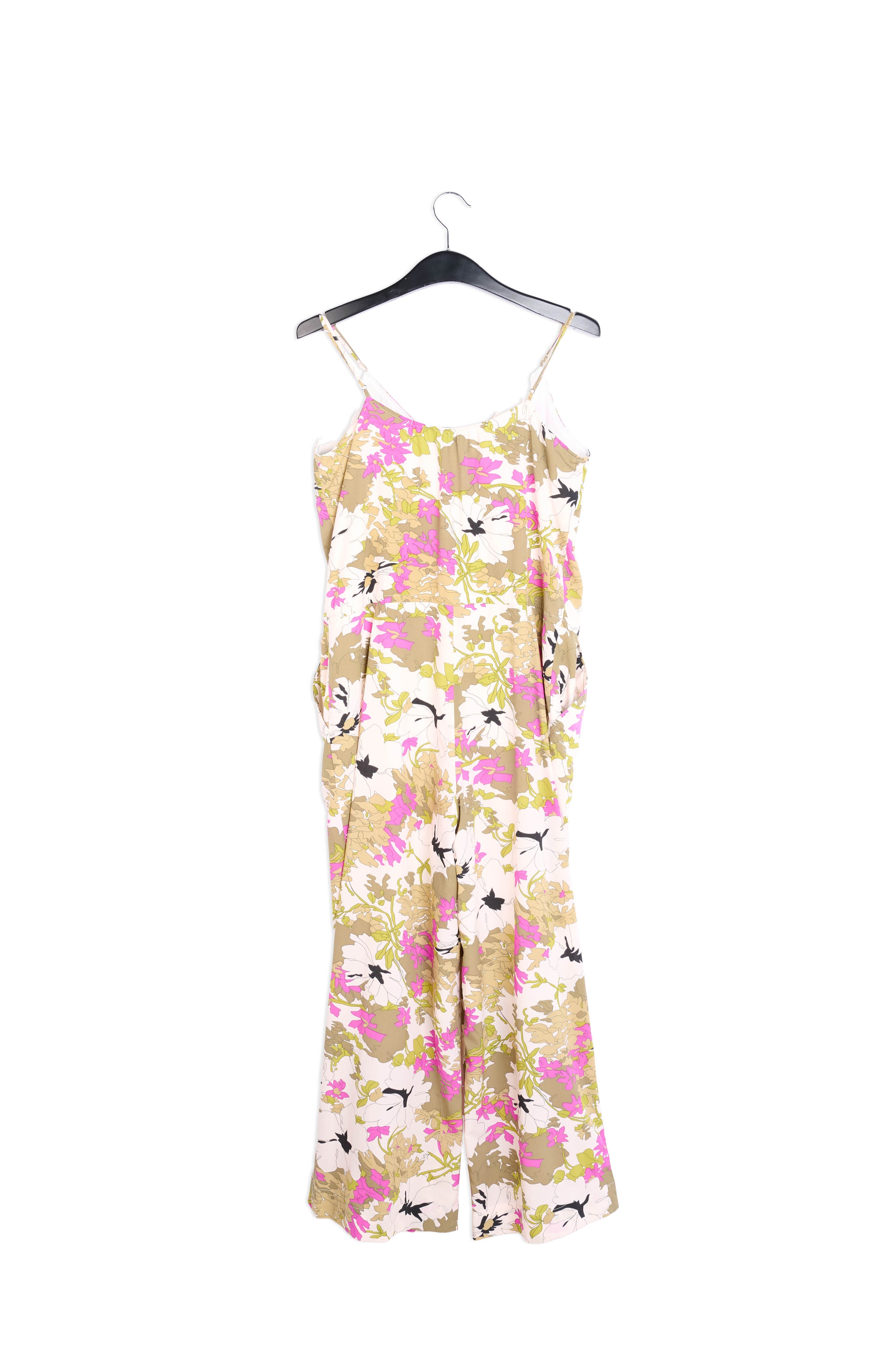 White, pink and khaki green floral jumpsuit RE—SSENTIEL | Essentiel second hand