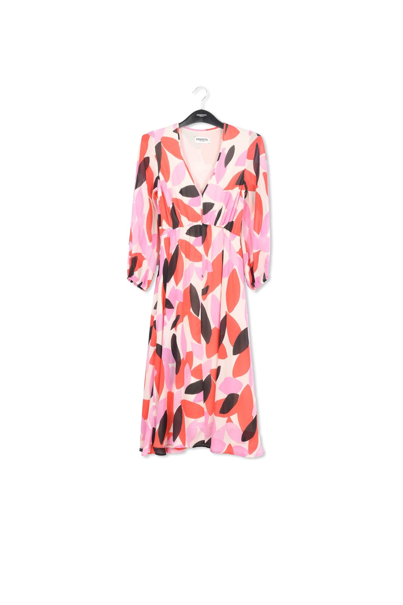 Off-white, red and pink abstract print midi-length dress RE—SSENTIEL | Essentiel second hand