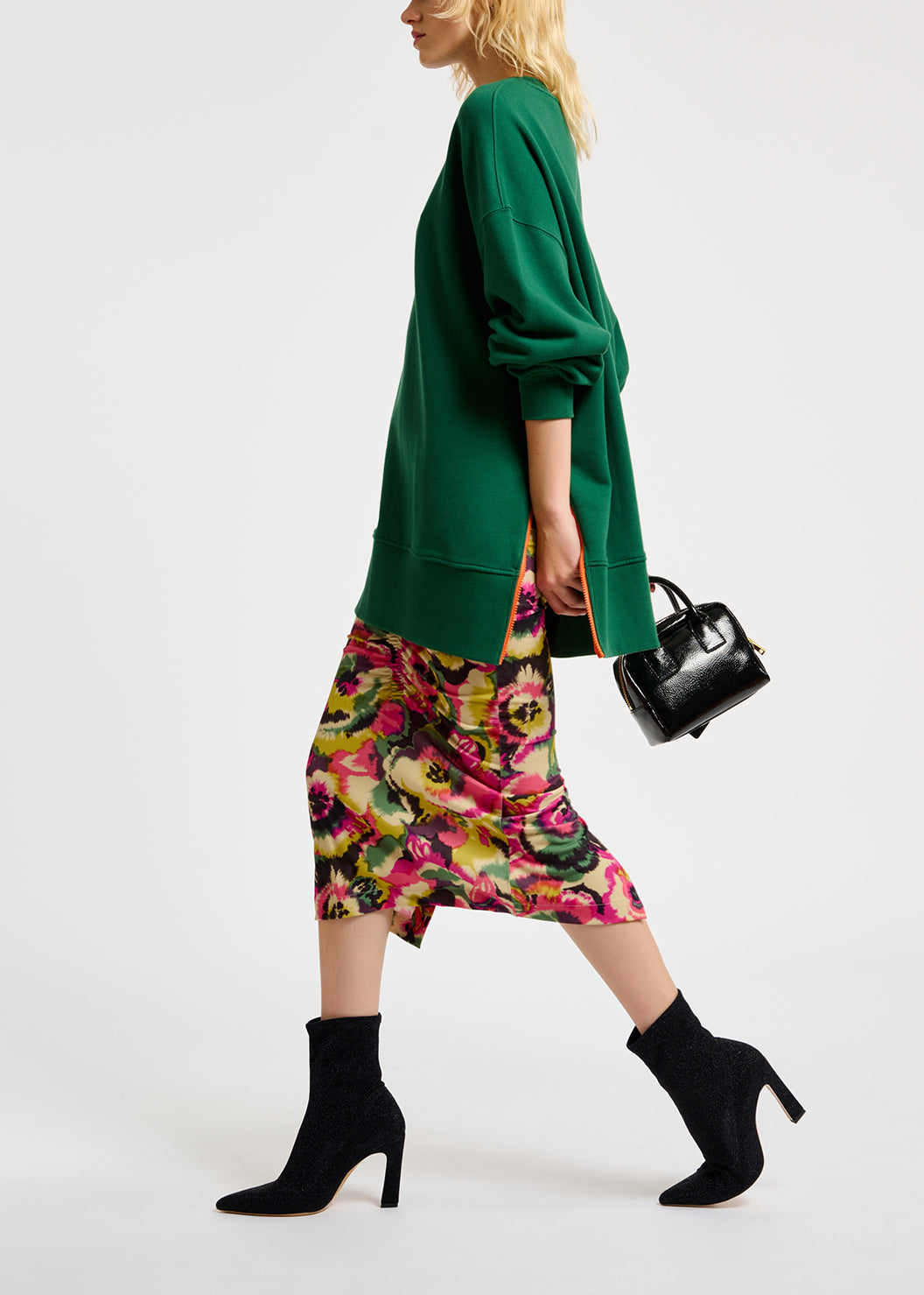 Dark green organic cotton sweatshirt with boxy cut RE—SSENTIEL | Essentiel second hand