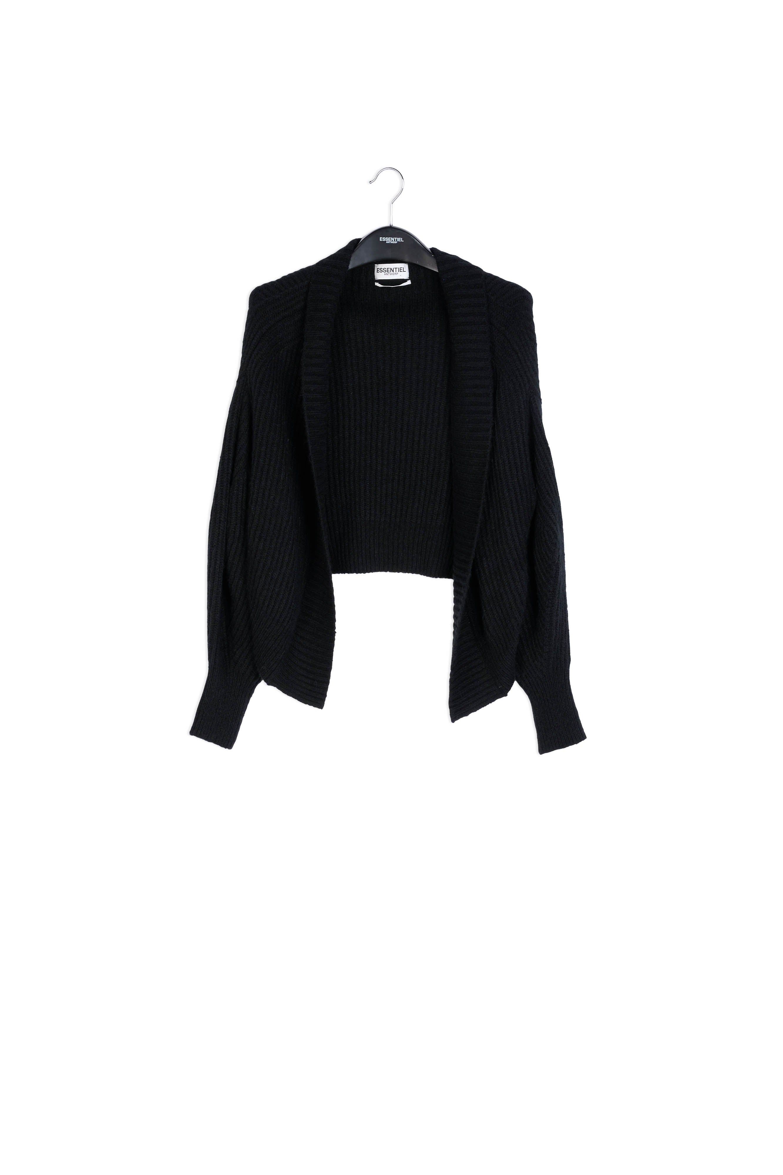 Cardigan noir ouvert en tricot léger RE—SSENTIEL | Essentiel second hand