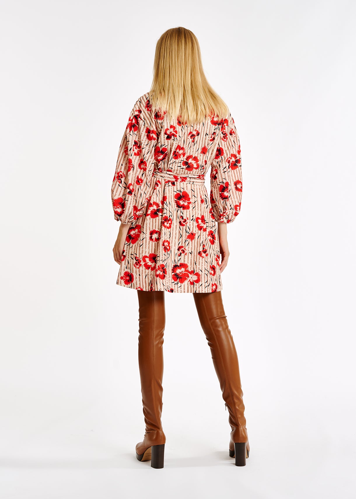 Red and brown floral print mini-length wrap dress RE—SSENTIEL | Essentiel second hand