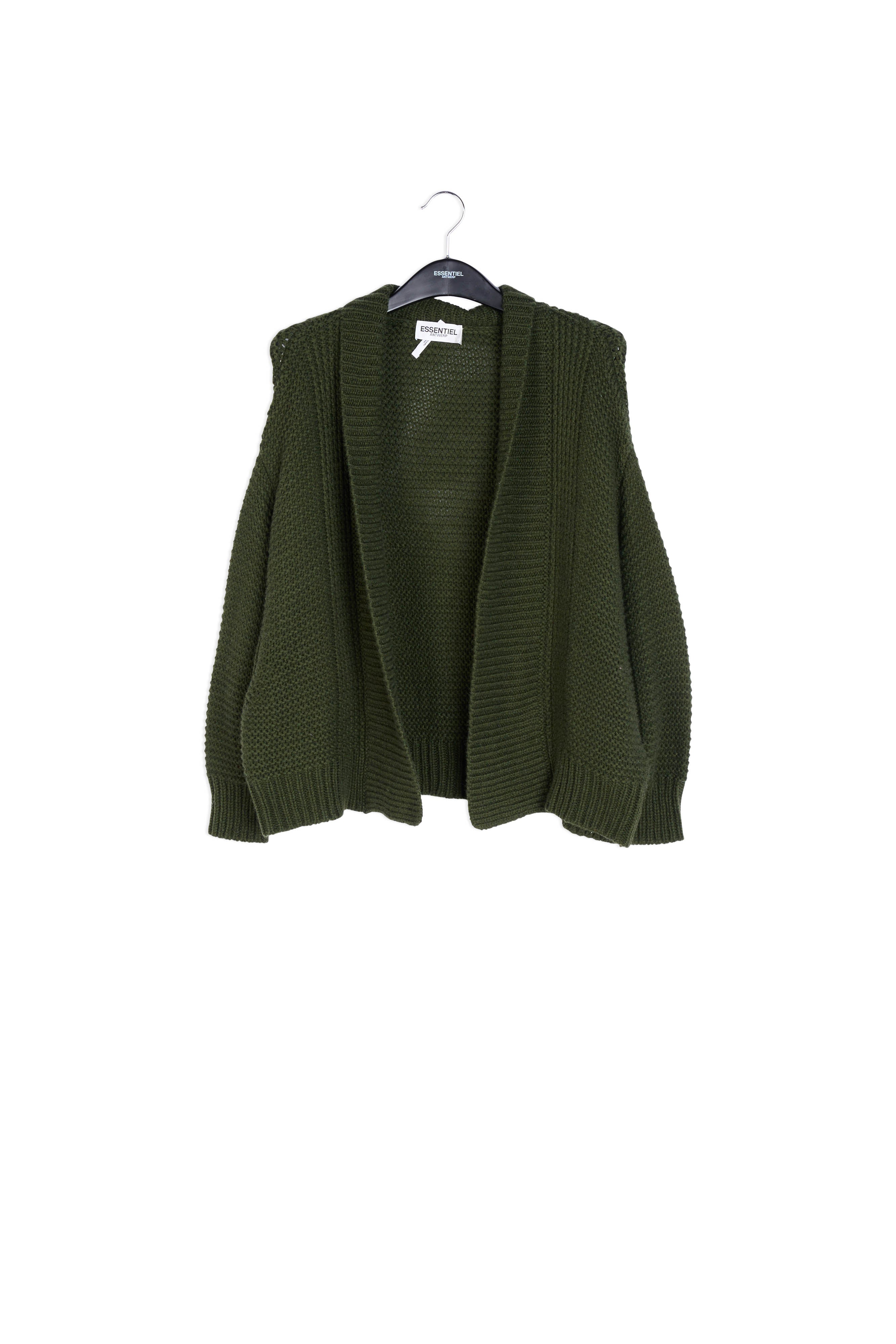 Cardigan en tricot vert pin aux manches volumineuses RE—SSENTIEL | Essentiel second hand