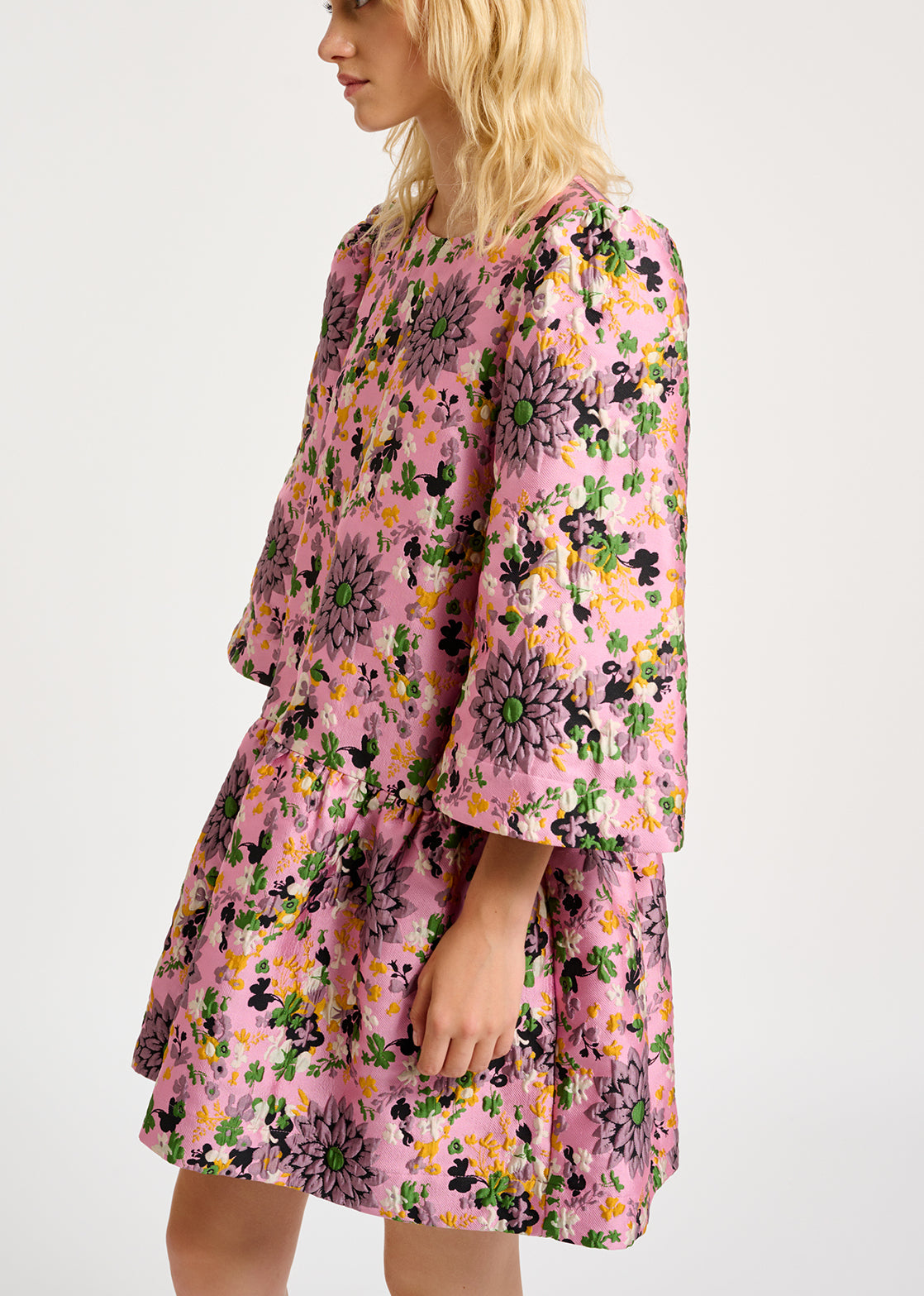 Pink floral jacquard mini dress RE—SSENTIEL | Essentiel second hand