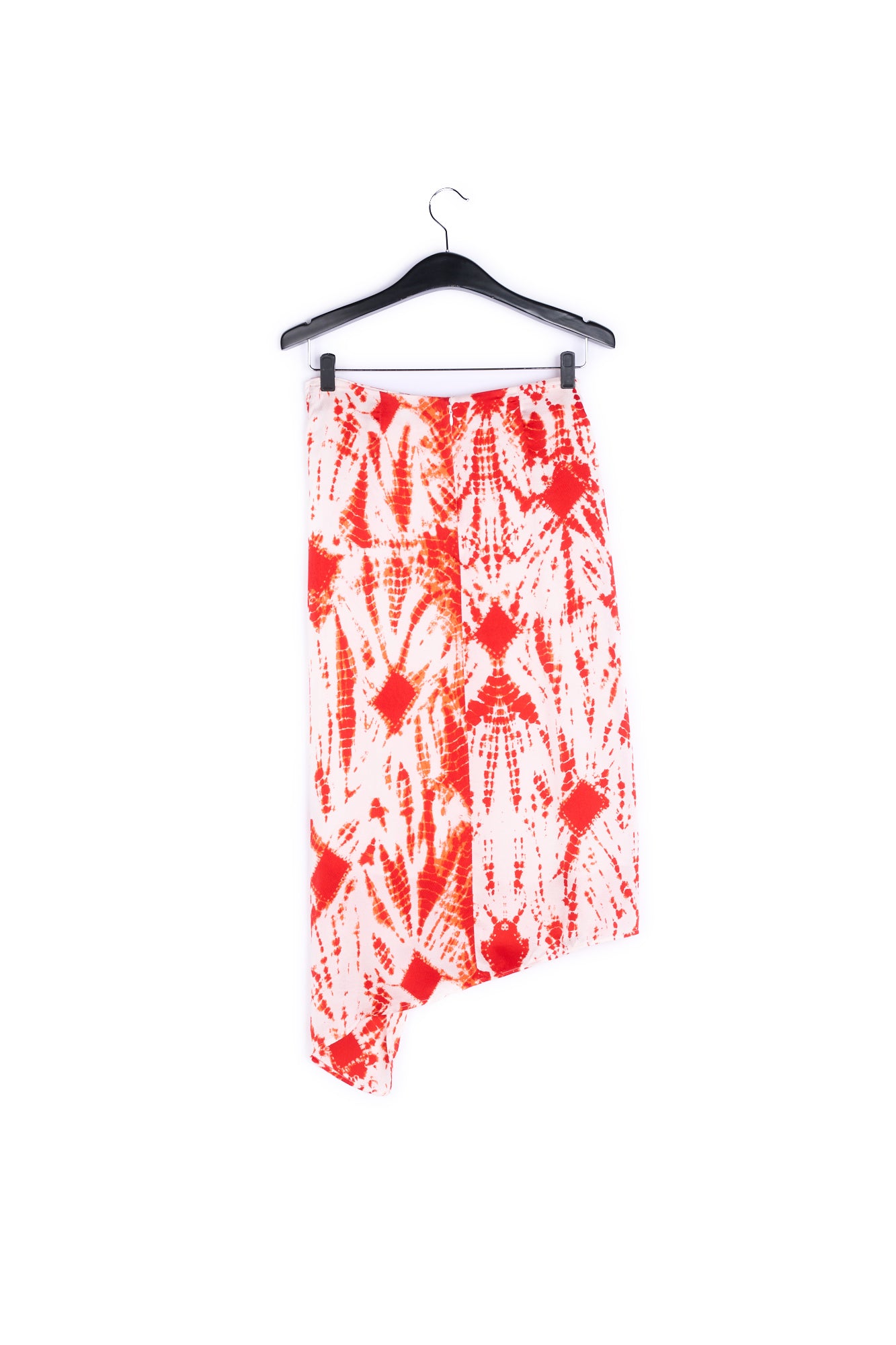 Gebroken witte en rode tie-dyed zijden midirok RE—SSENTIEL | Essentiel second hand