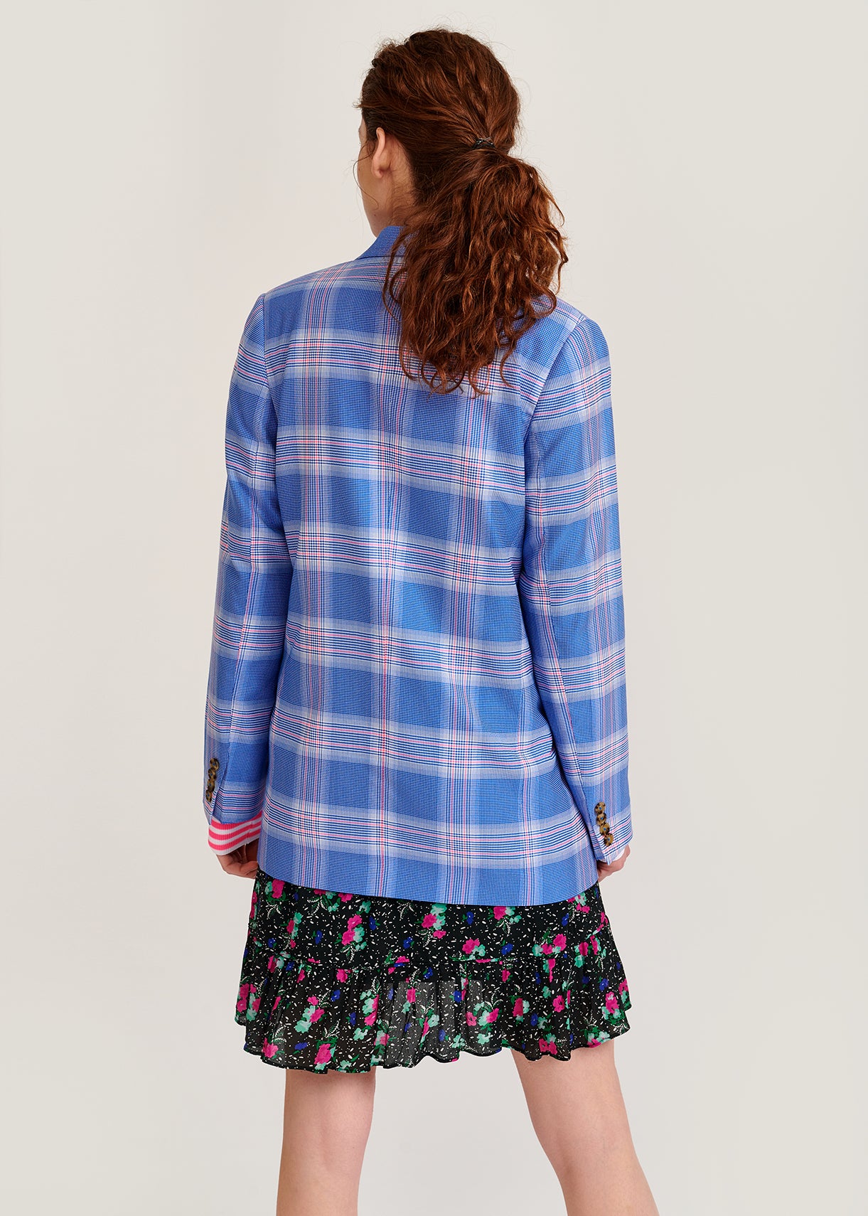 Blue plaid double-breasted blazer RE—SSENTIEL | Essentiel second hand