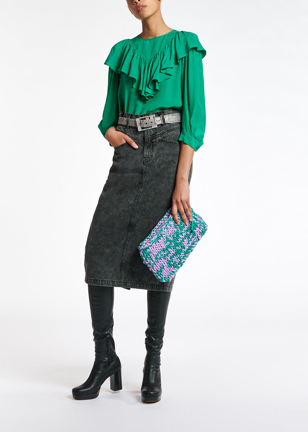 Dark grey denim pencil skirt RE—SSENTIEL | Essentiel second hand