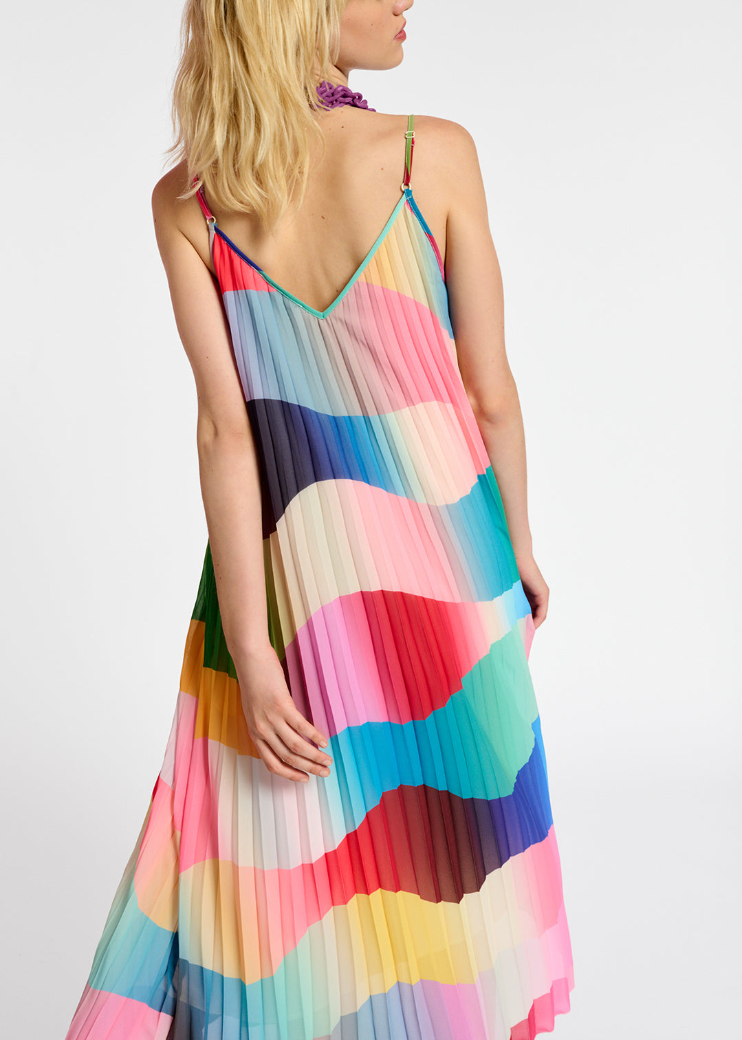 Multicolor graphic print plissé slip dress RE—SSENTIEL | Essentiel second hand