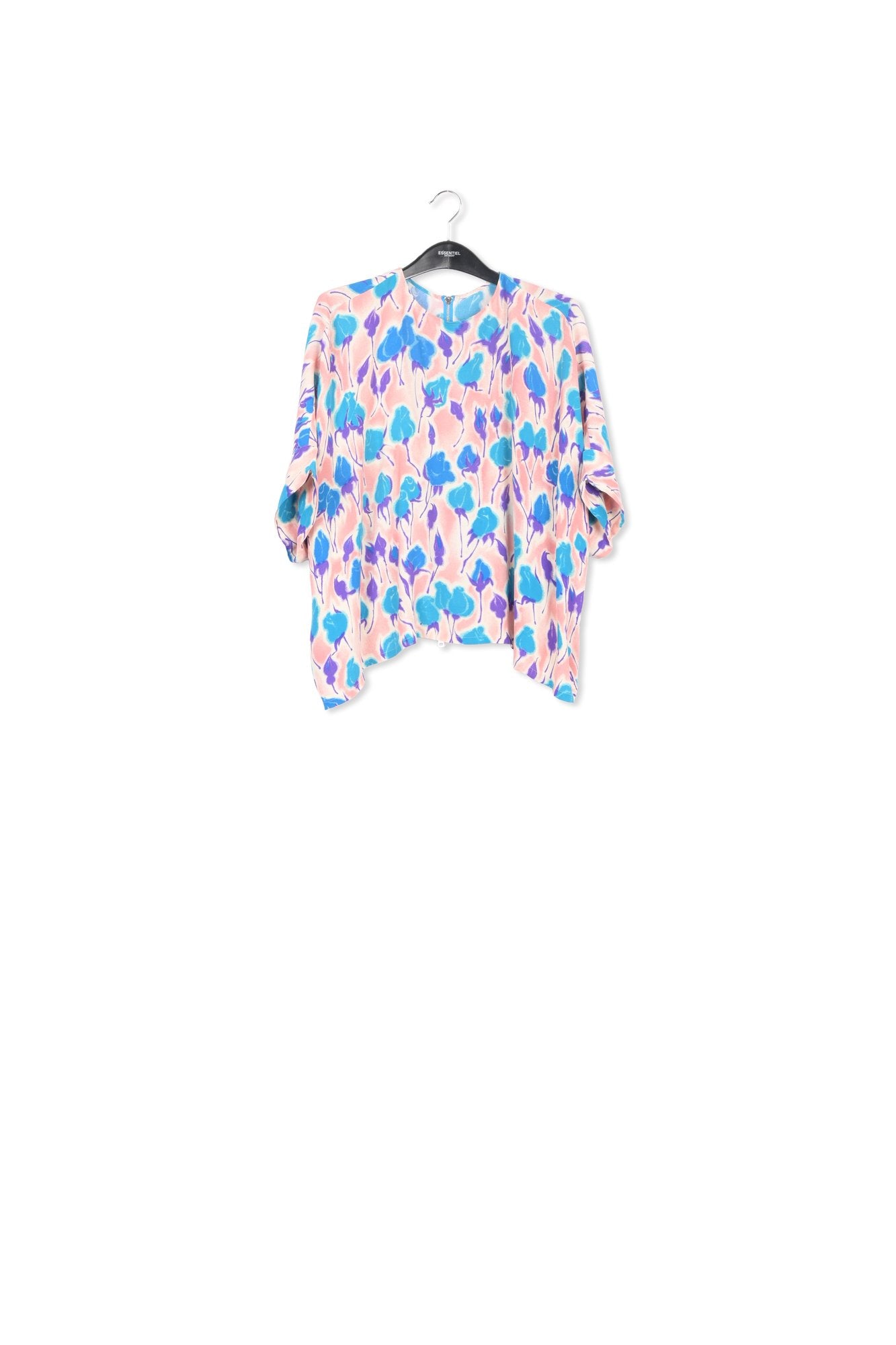 Light pink, blue and purple floral print oversized top RE—SSENTIEL | Essentiel second hand