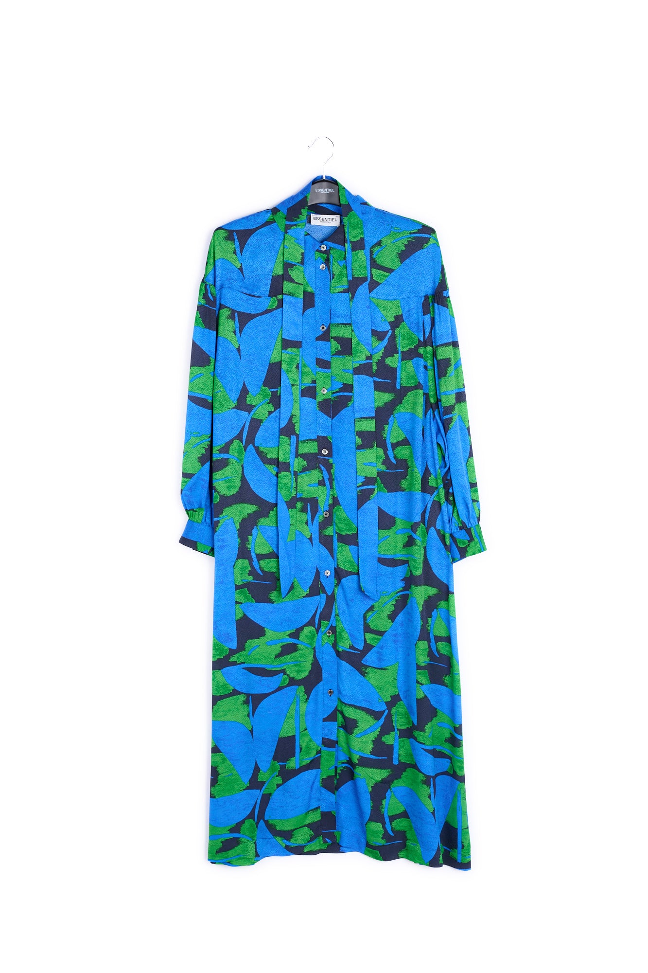 Blue, black and green abstract print midi dress RE—SSENTIEL | Essentiel second hand