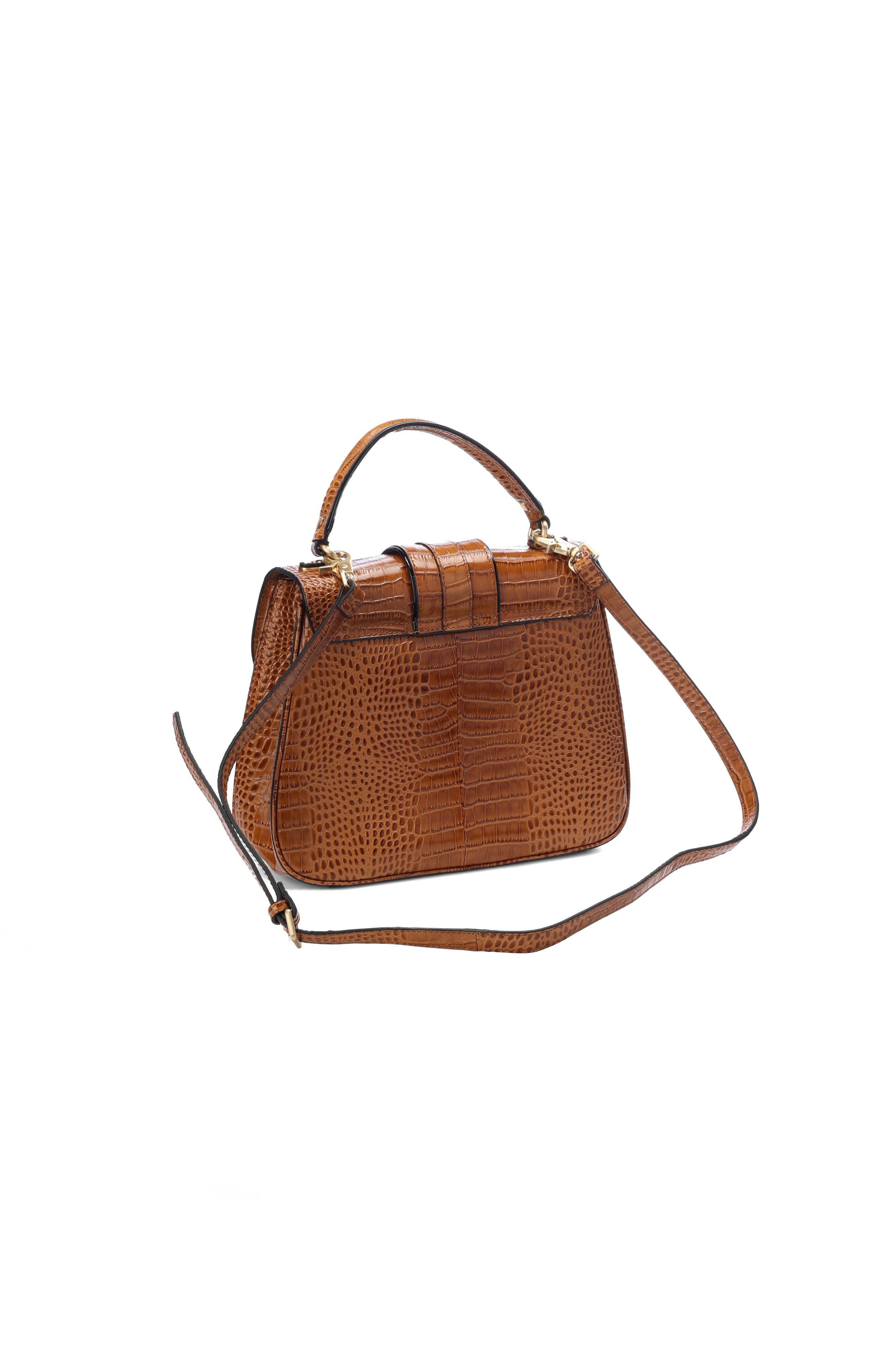 Camel-coloured leather tote bag with crocodile effect RE—SSENTIEL | Essentiel second hand