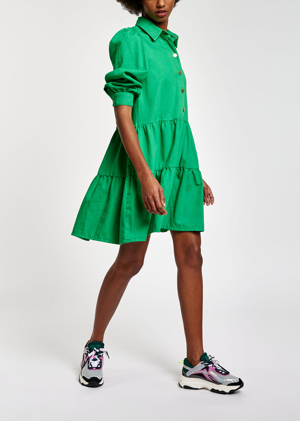 Green denim A-line mini dress RE—SSENTIEL | Essentiel second hand