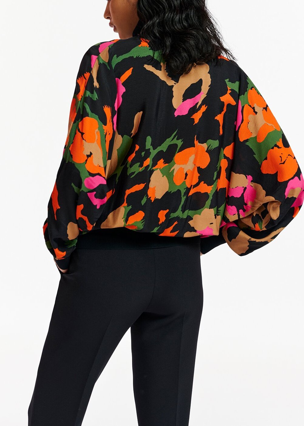 Black abstract-print top with rib-knitted trims RE—SSENTIEL | Essentiel second hand