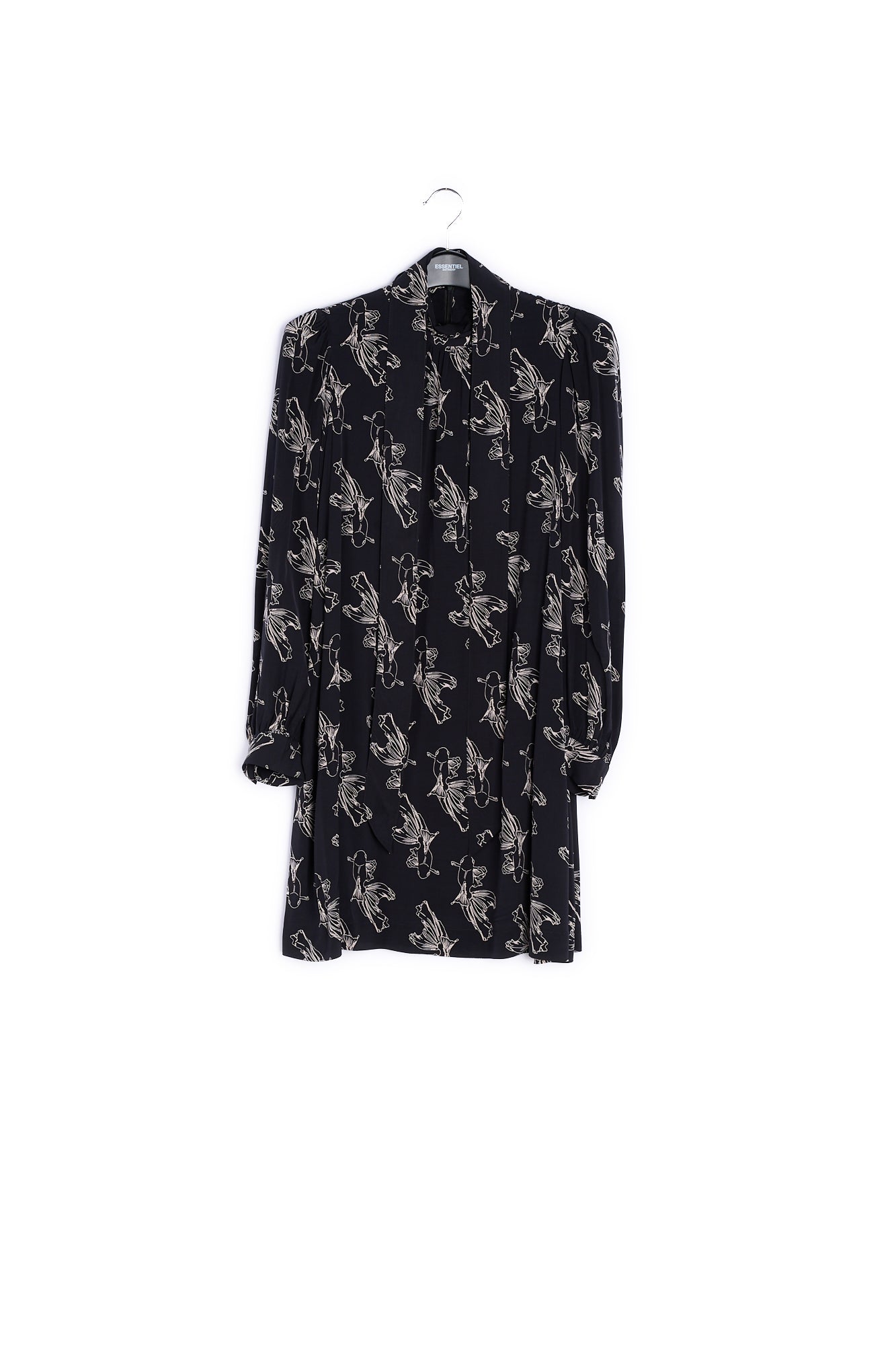 Zwarte mini-jurk met grafische print RE—SSENTIEL | Essentiel second hand