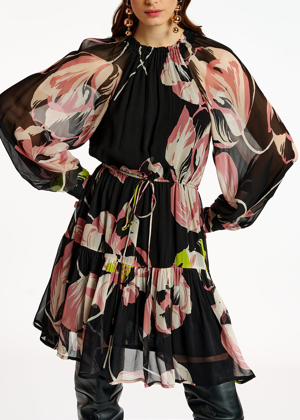 Black floral-print mini dress RE—SSENTIEL | Essentiel second hand