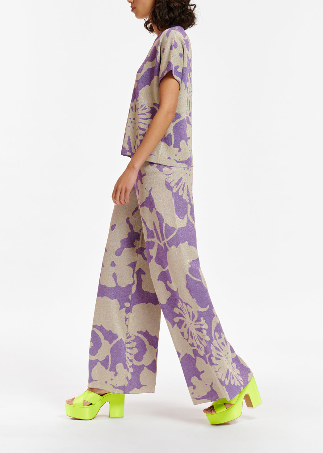 Beige and purple jacquard-knit lurex pants RE—SSENTIEL | Essentiel second hand