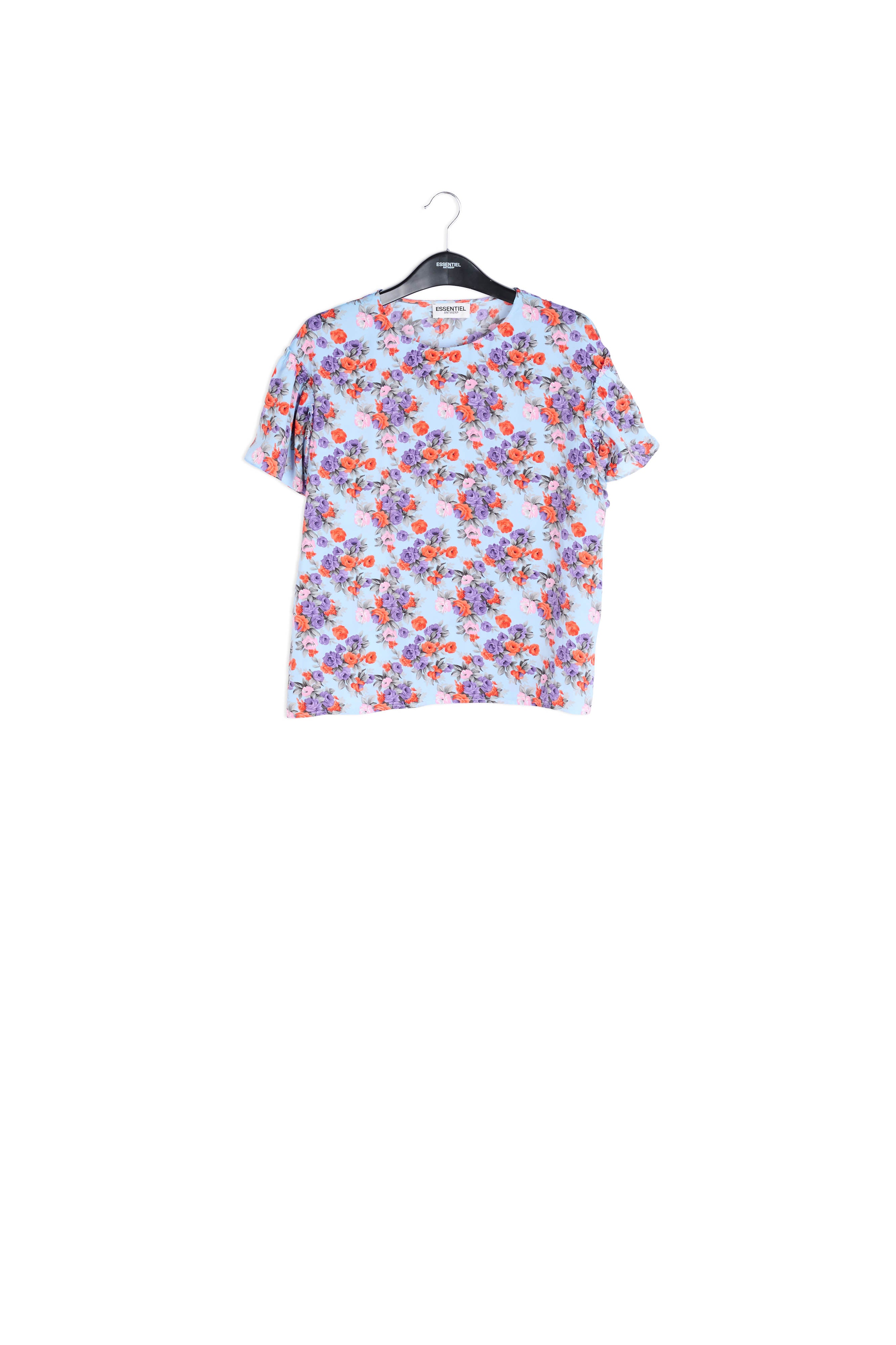 Light blue floral ruffle-sleeved top RE—SSENTIEL | Essentiel second hand