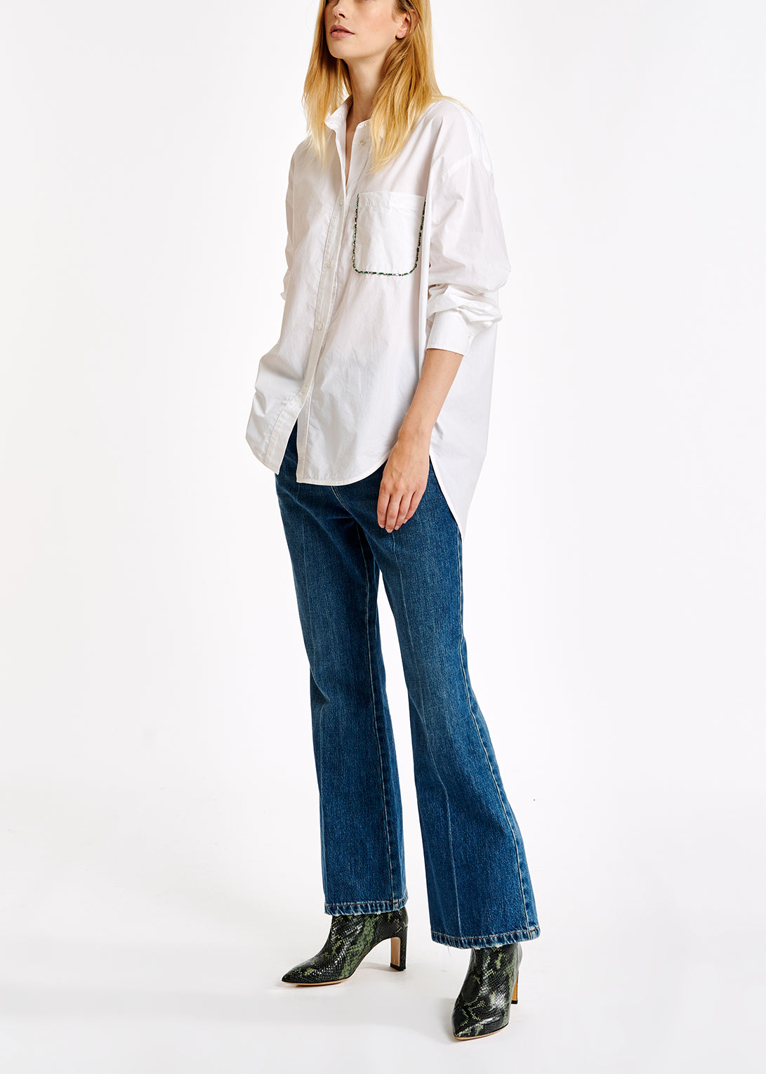 White poplin-cotton shirt with rhinestone-embellishment RE—SSENTIEL | Essentiel second hand