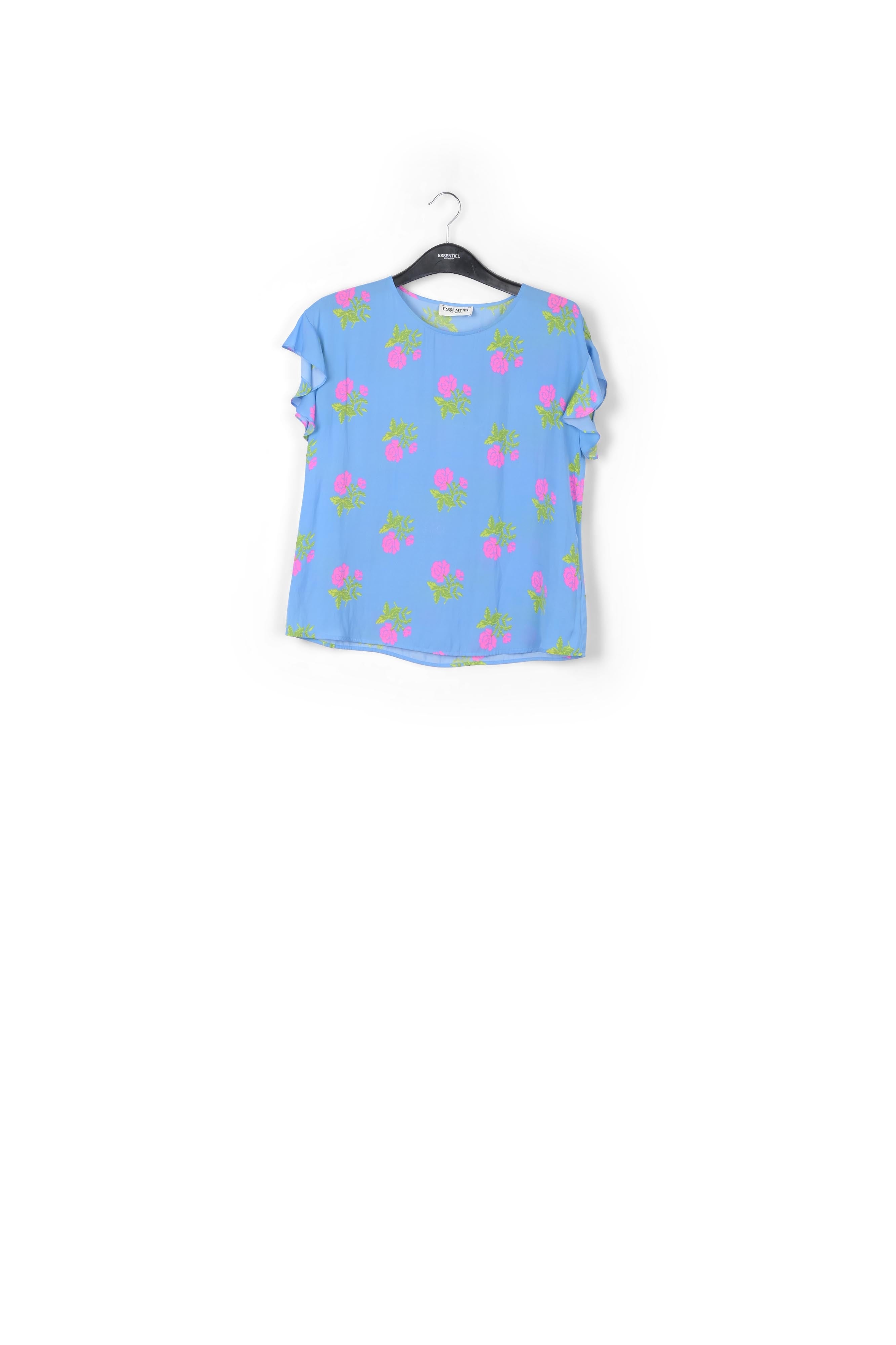 Blue flower print top with ruffled sleeves RE—SSENTIEL | Essentiel second hand