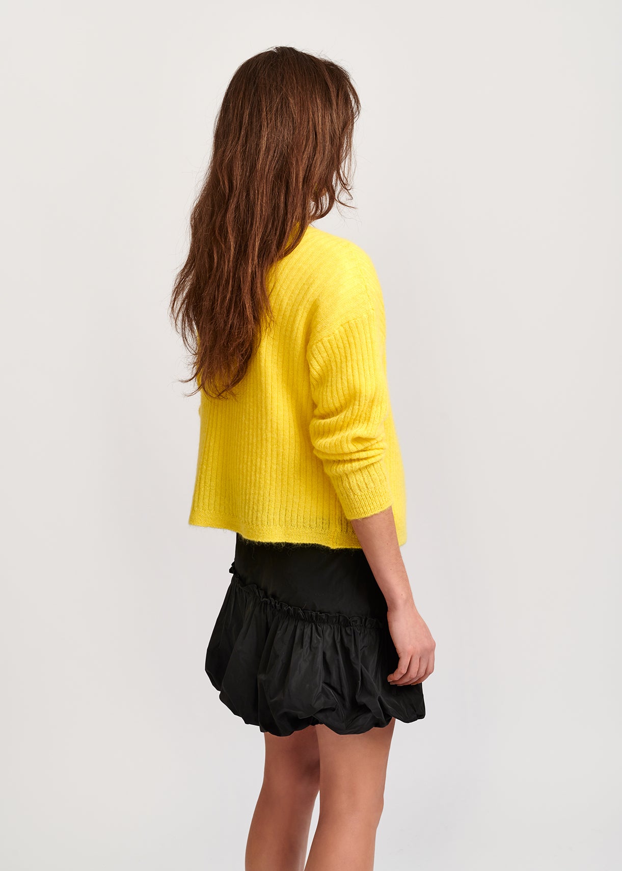 Yellow mohair-blend ribbed-knit cardigan RE—SSENTIEL | Essentiel second hand