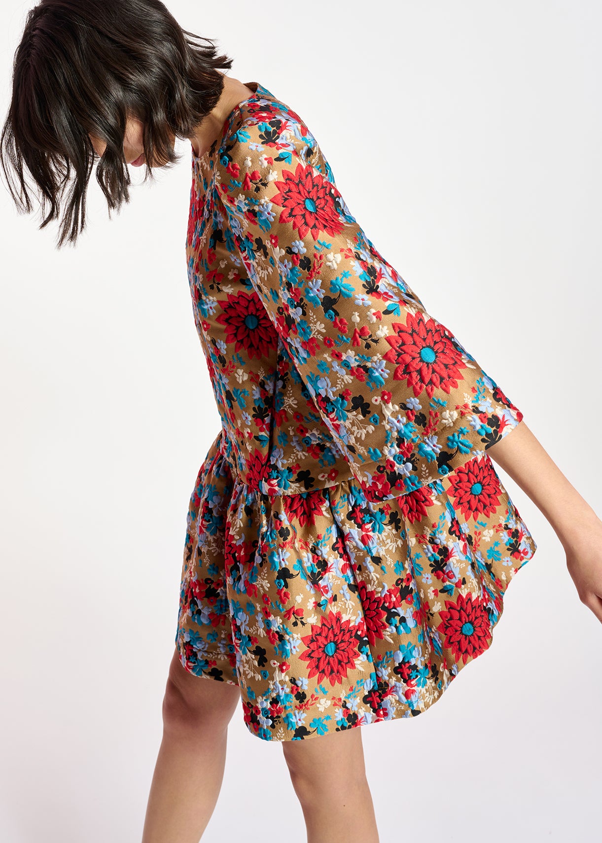 Camel floral jacquard mini dress RE—SSENTIEL | Essentiel second hand