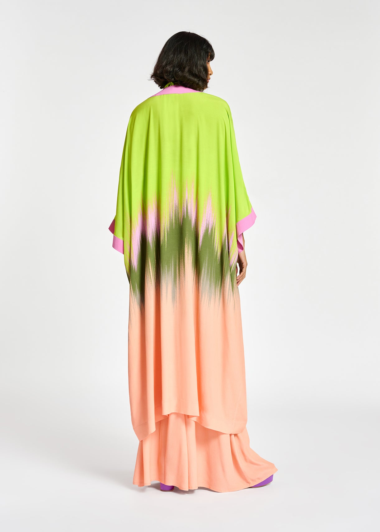 Lime green, peach and khaki kimono with dip-dyed effect RE—SSENTIEL | Essentiel second hand