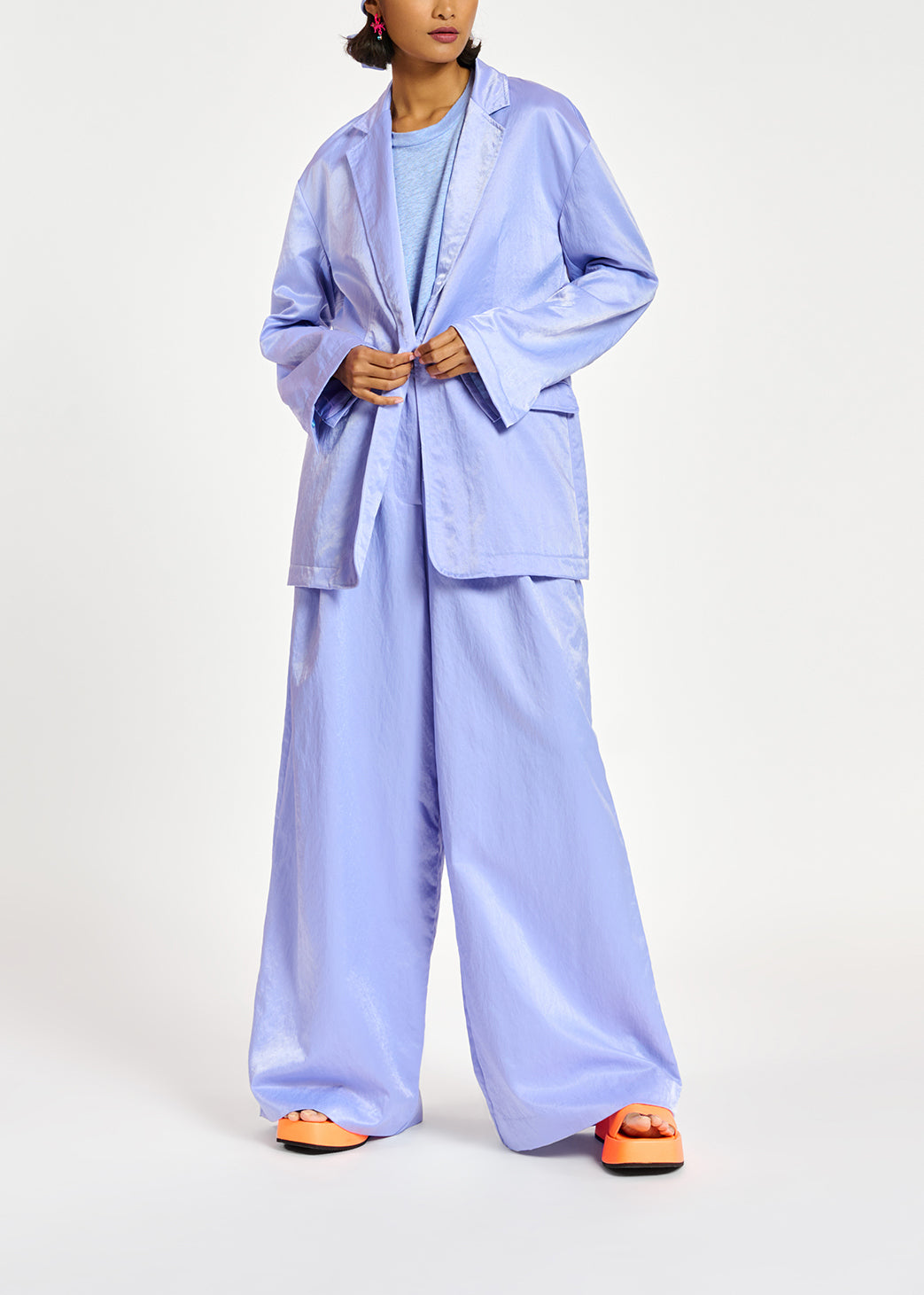 Light blue single-breasted satin blazer RE—SSENTIEL | Essentiel second hand