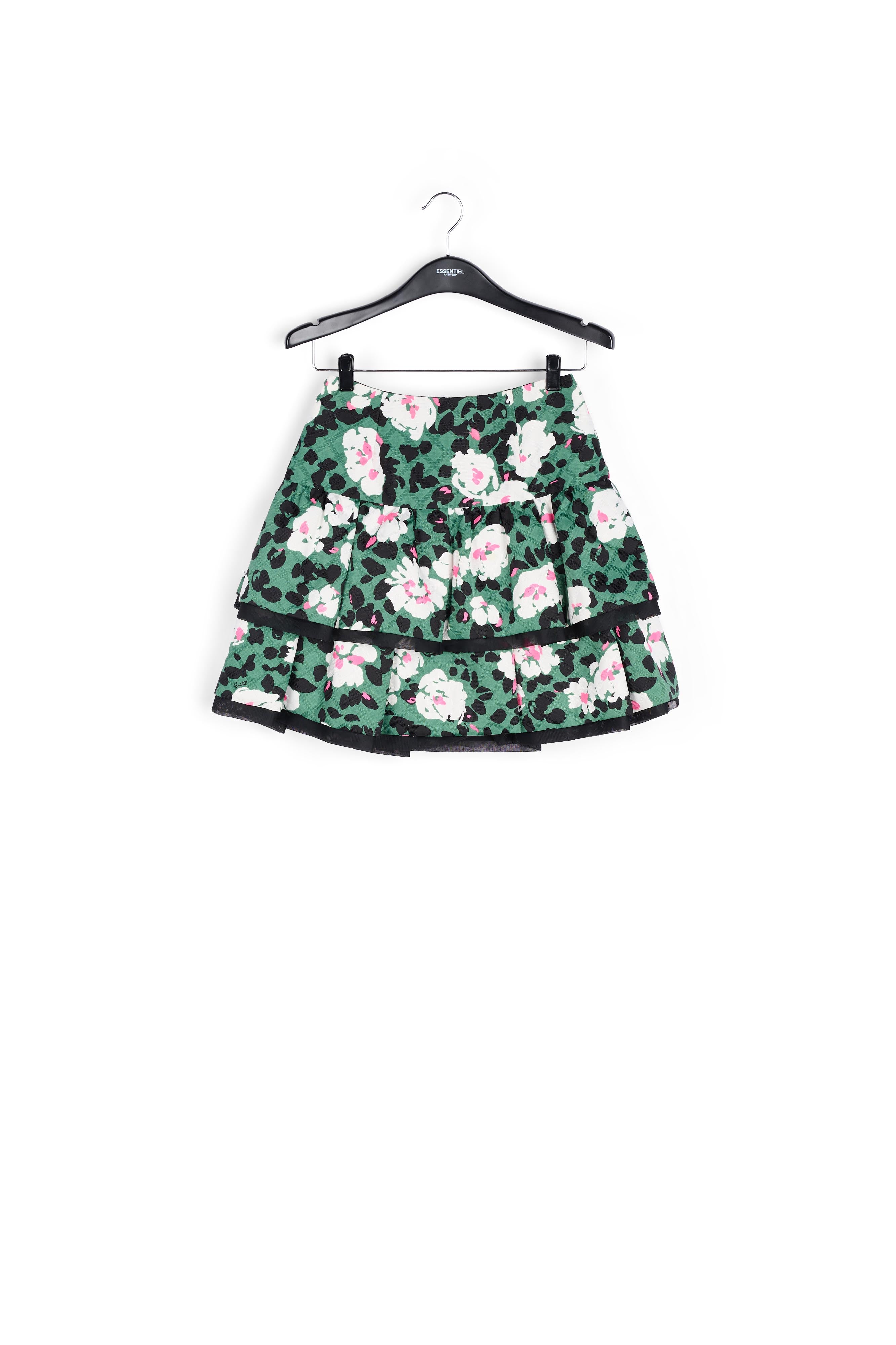 Dark green floral-print ruffled mini skirt RE—SSENTIEL | Essentiel second hand