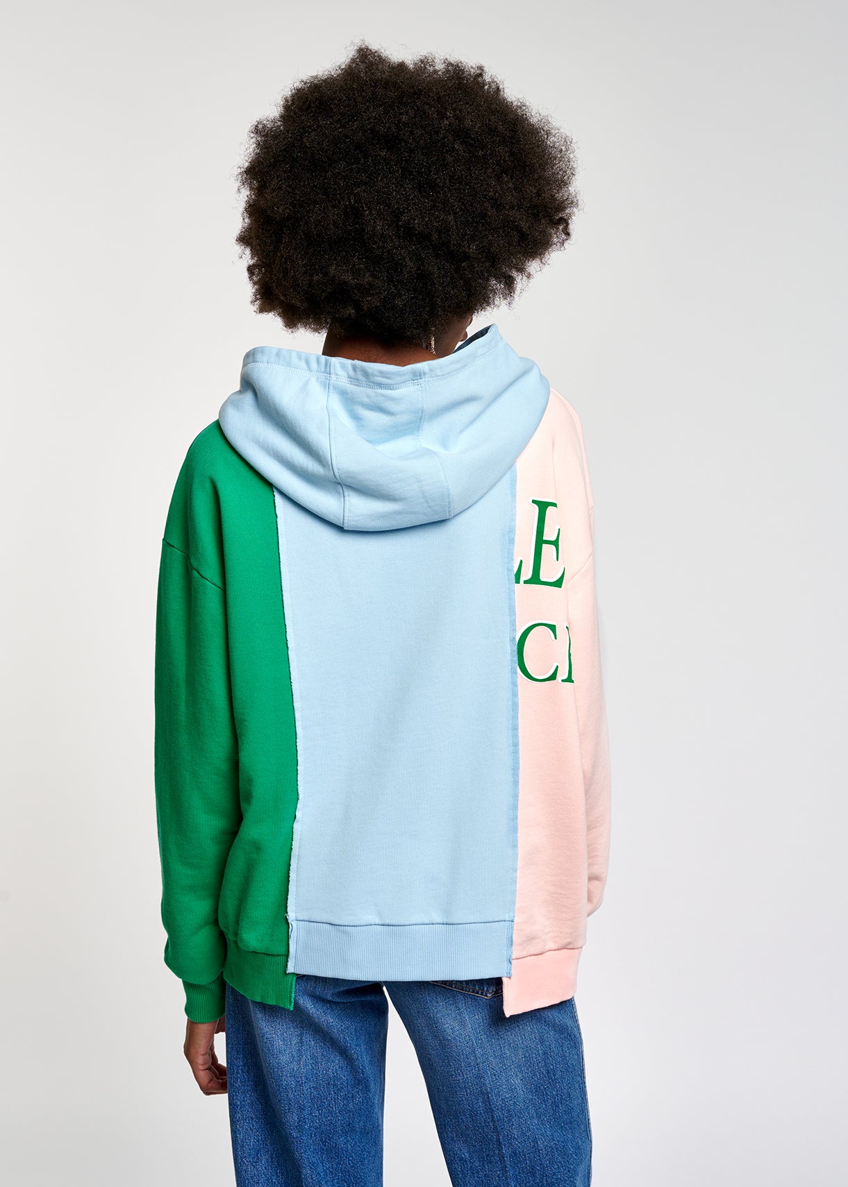 Light blue, pink and green patchwork hooded sweatshirt RE—SSENTIEL | Essentiel second hand