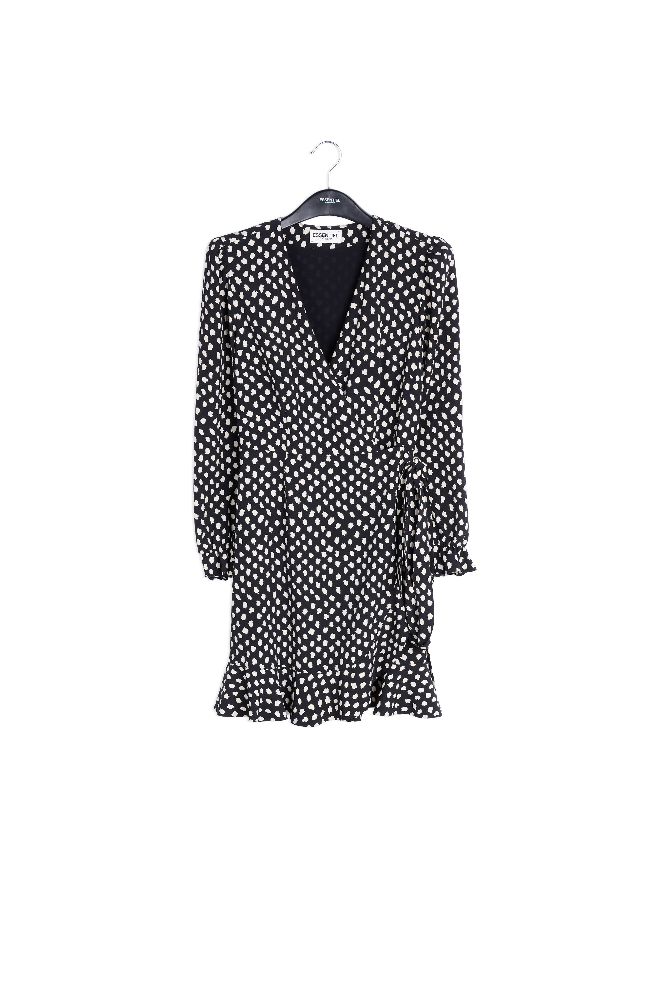 Zwarte miniwikkeljurk met stippen RE—SSENTIEL | Essentiel second hand