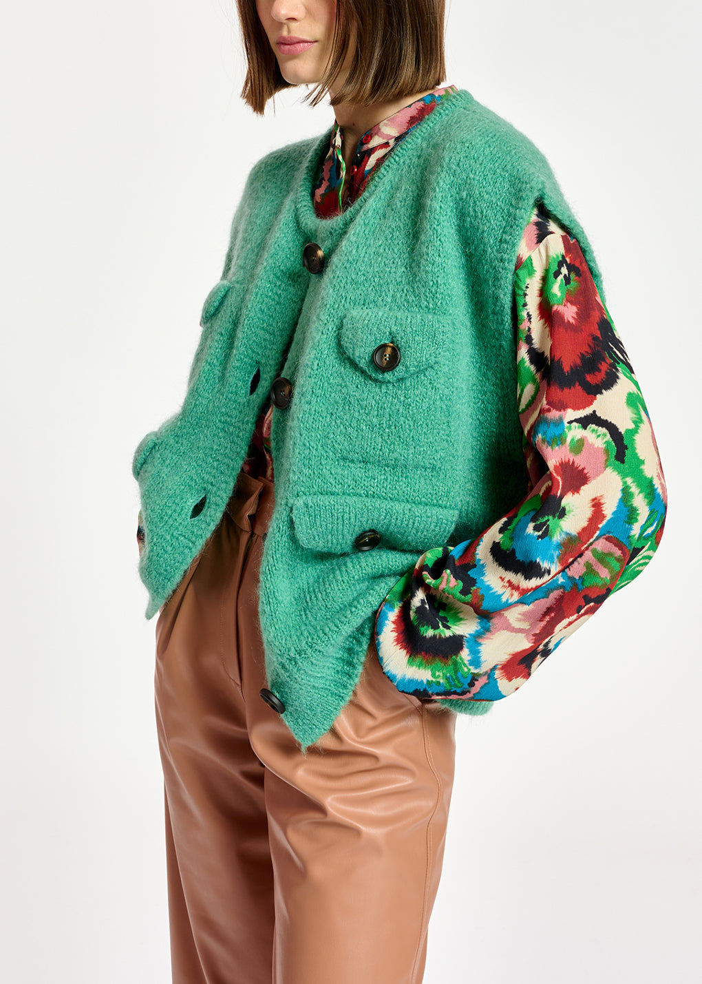 Teal sleeveless mohair-blend cardigan RE—SSENTIEL | Essentiel second hand