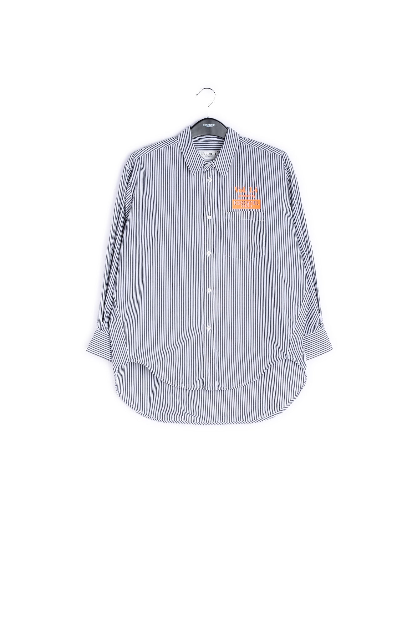 Grey and off-white striped cotton shirt RE—SSENTIEL | Essentiel second hand