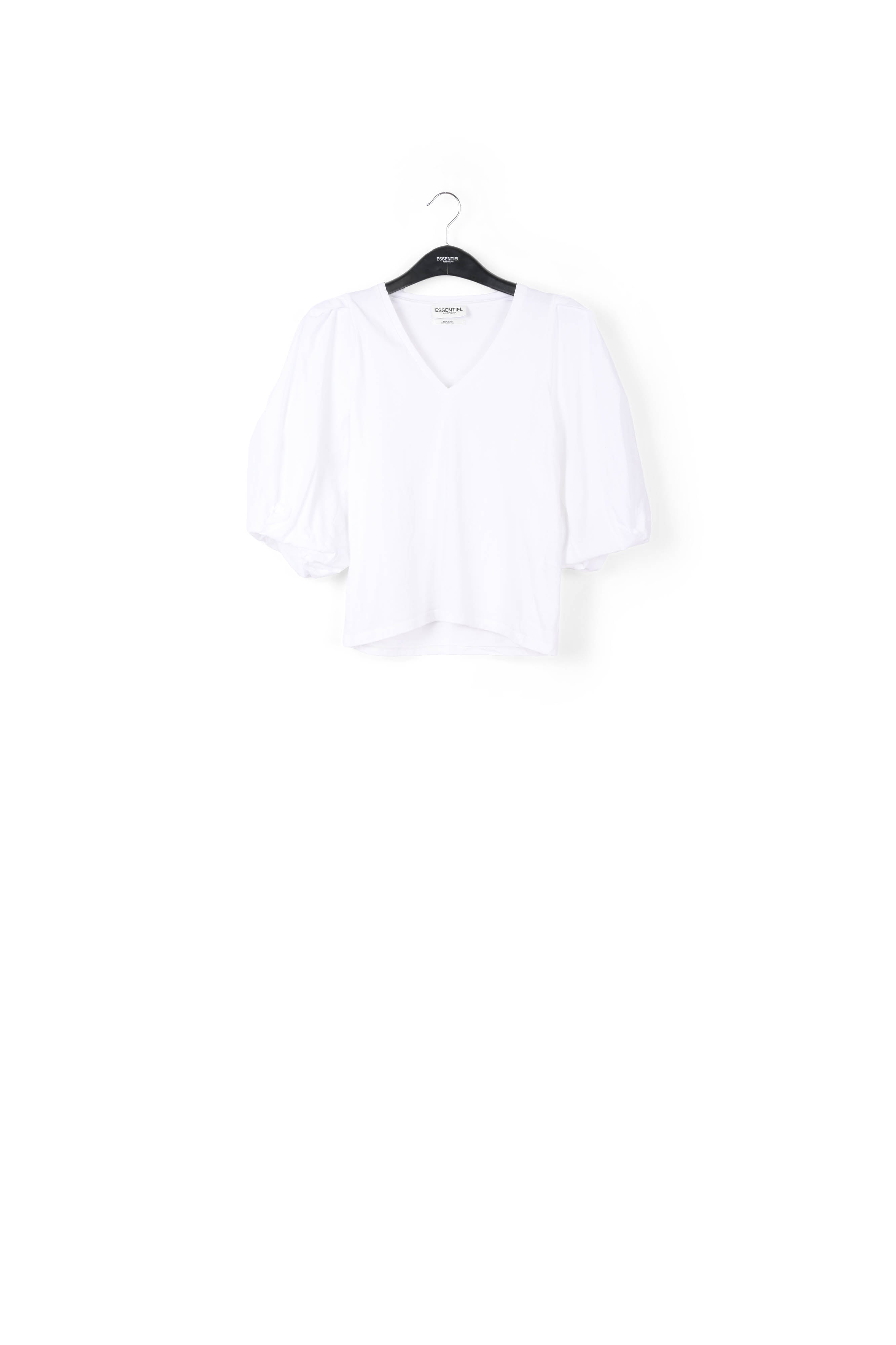 White jersey v-neck t-shirt with cotton-poplin sleeves RE—SSENTIEL | Essentiel second hand