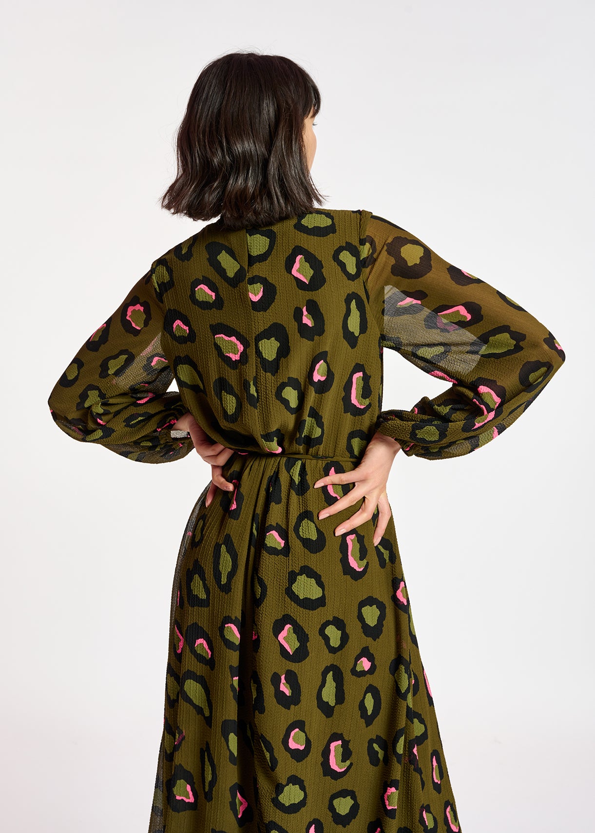 Robe midi kaki à imprimé léopard RE—SSENTIEL | Essentiel second hand