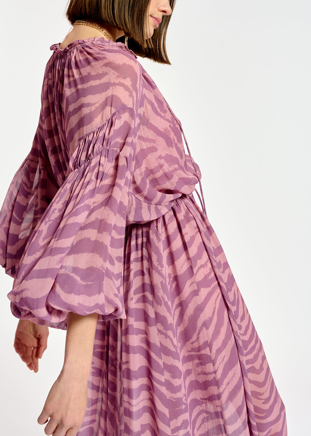 Lila wijde maxi-jurk met zebraprint RE—SSENTIEL | Essentiel second hand