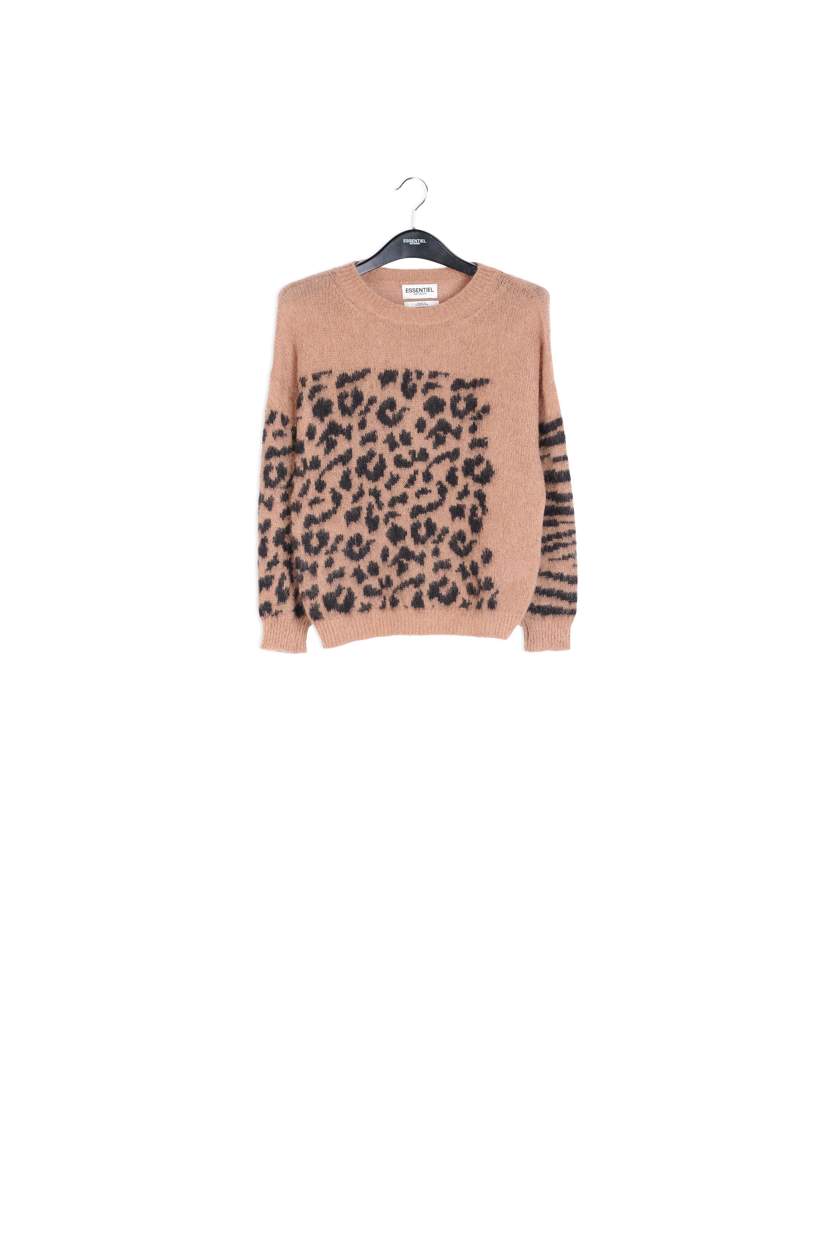 Pull en maille camel à imprimés léopard et zèbre RE—SSENTIEL | Essentiel second hand